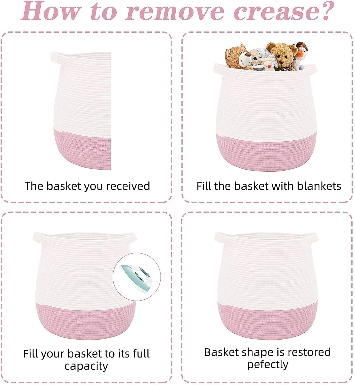 Large Cotton Rope Basket, Woven Storage Basket for Toy, Laundry and Blanket Organizer, Round Hamper Basket with Handles for Kid's Room 17.7"x16.9"