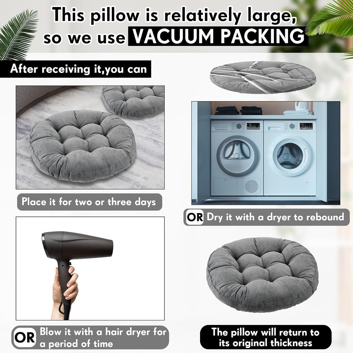 Jerify Dark Grey 4 Pcs Large Floor Pillow Cushion,Round 22 x 22