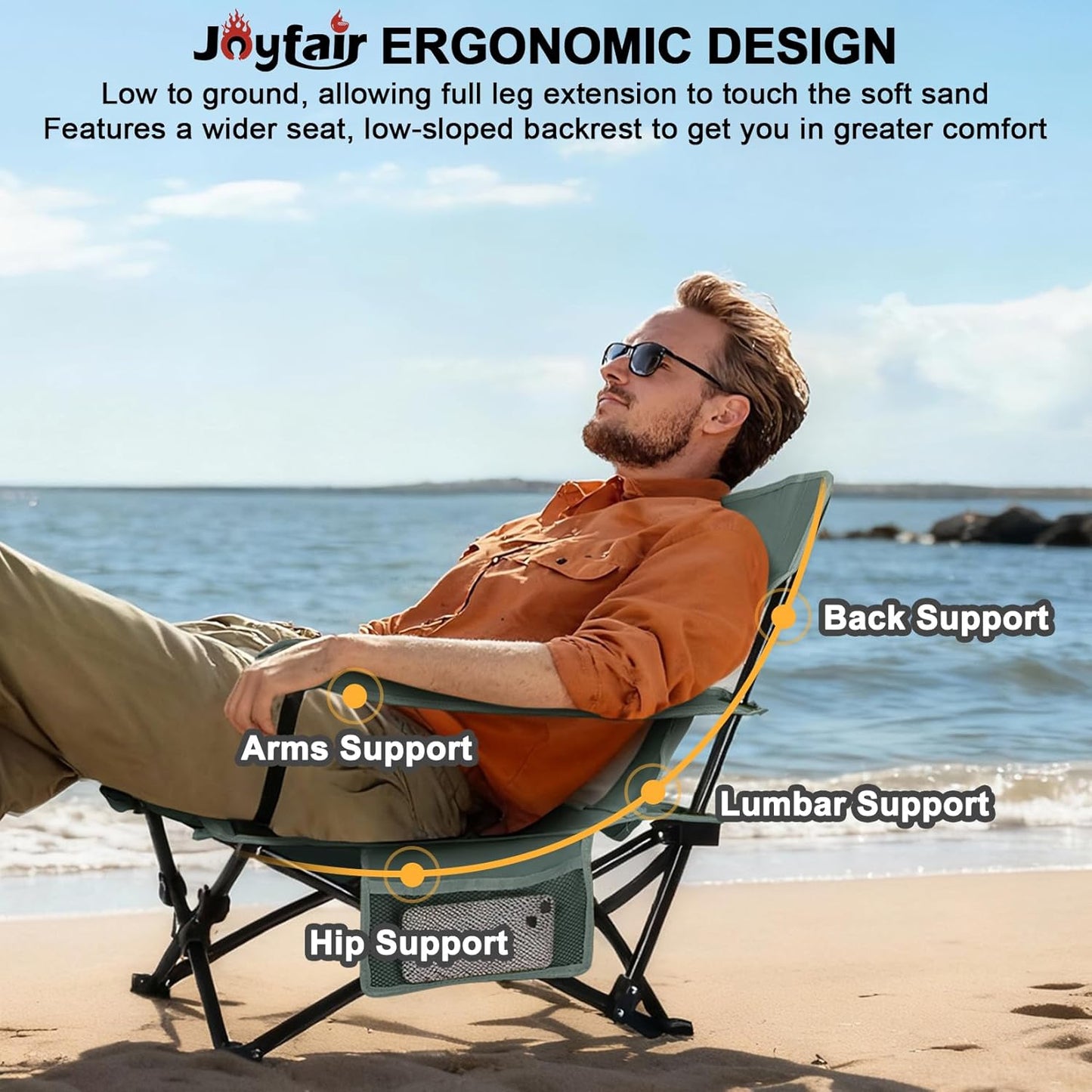Joyfair Beach Camping Chair (2 Pack), Outdoor Folding Chair for Adults, Heavy Duty Portable Chair for Outside Fishing, Lawn, Sport, Patio, Armrest Cup Holder & Storage Pocket, Carry Bag (Grey)