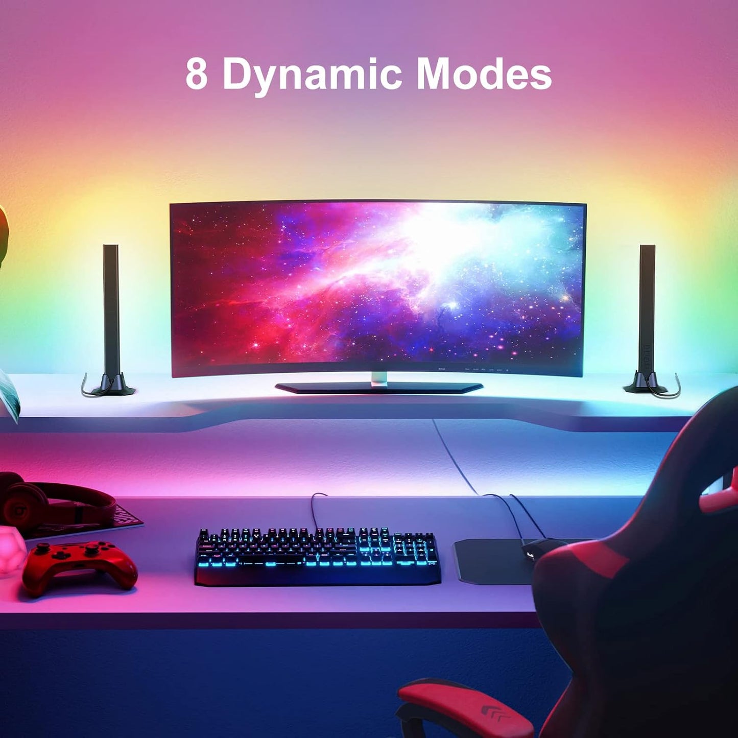 velted RGB Light Bar, Music Sync RGB IC LED Lights Bars, USB Powered Ambient Lighting, Remote Control Color Changing Gaming TV Backlight, 8 Dynamic Modes for PC Room Monitor Desk