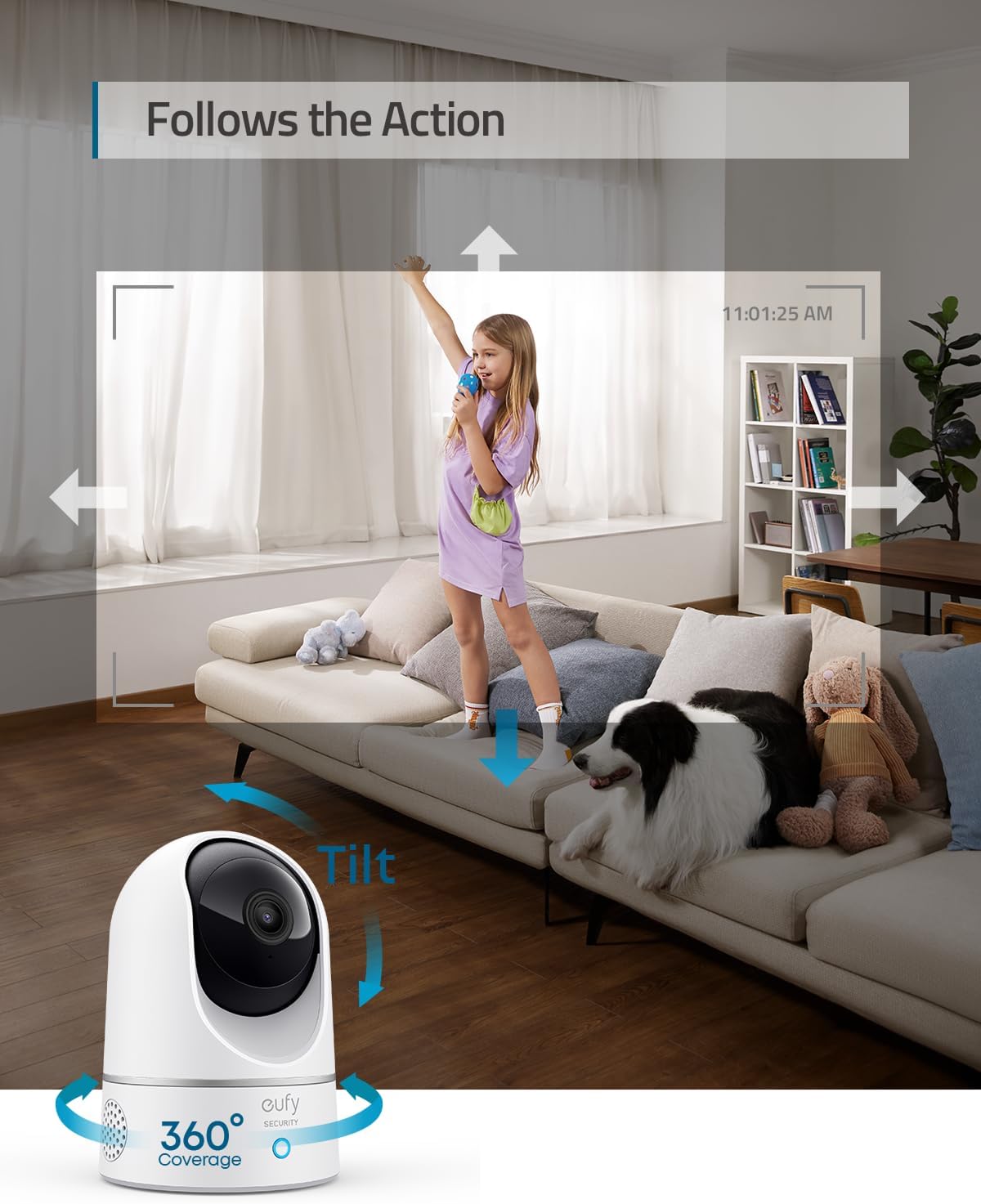 eufy Security Indoor Cam E220, Camera for home Security, Pan & Tilt, Dog/Pet Camera, 2K Wi-Fi Plug-in, Motion Tracking&Alerts, Night Vision, HomeBase 3/Mini/Prof S1 Compatible, Voice Assistant Support
