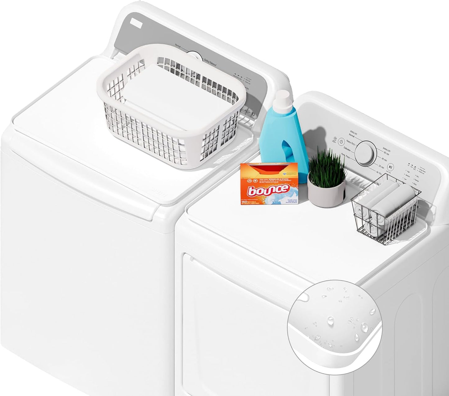 2 PACKS SEIRI Washer and Dryer Topper, 26" x 18" Silicone Top Protector Mat for Slant Top Surface Cover and Top Load Washing Machine Laundry Room Non-Slip Waterproof Dryer Cover Medium (White)