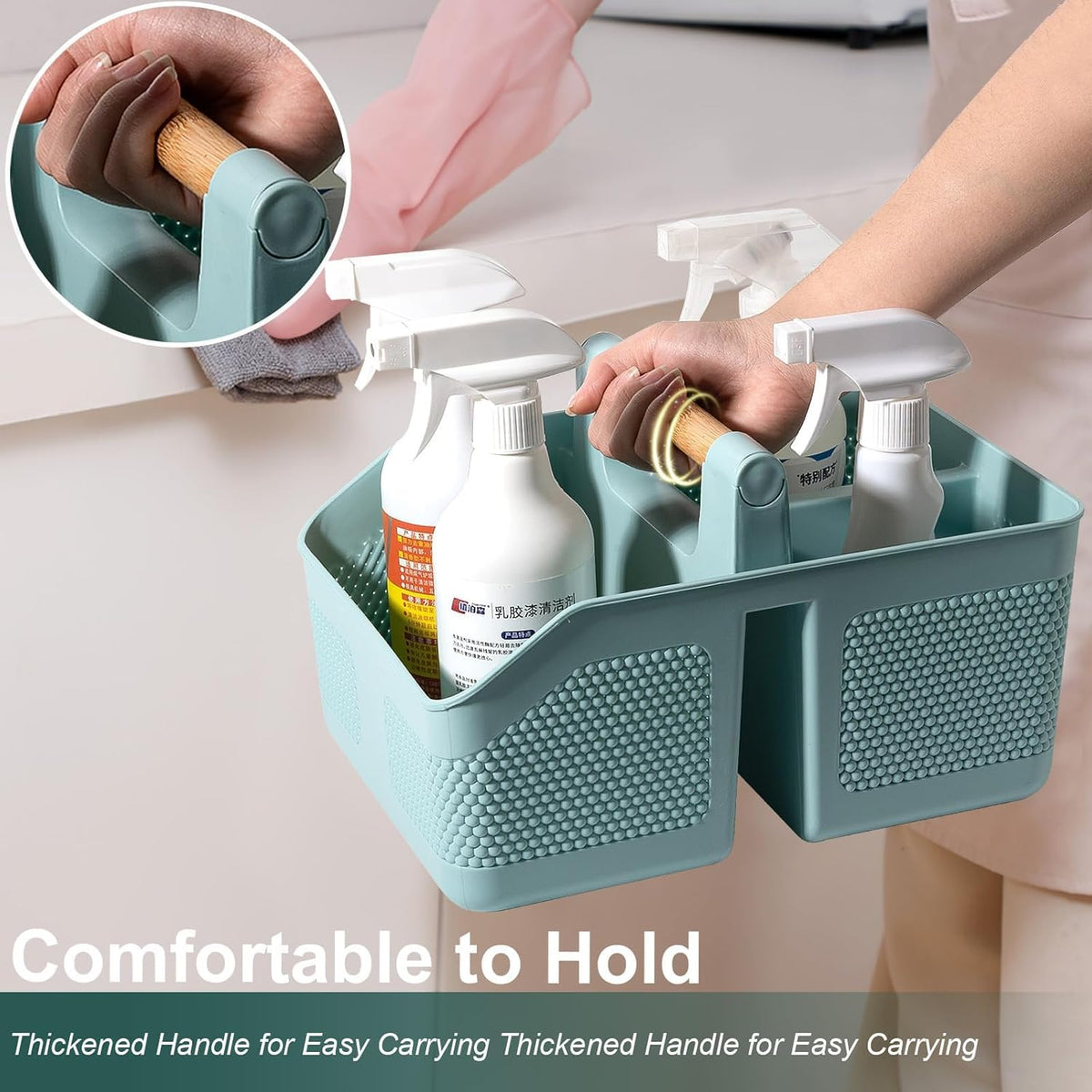 rejomiik Shower Caddy Portable with Bamboo Handle, Plastic Basket Cleaning Caddy Organizer Storage Tote for Bathroom, College, Dorm Room Essentials, Blue