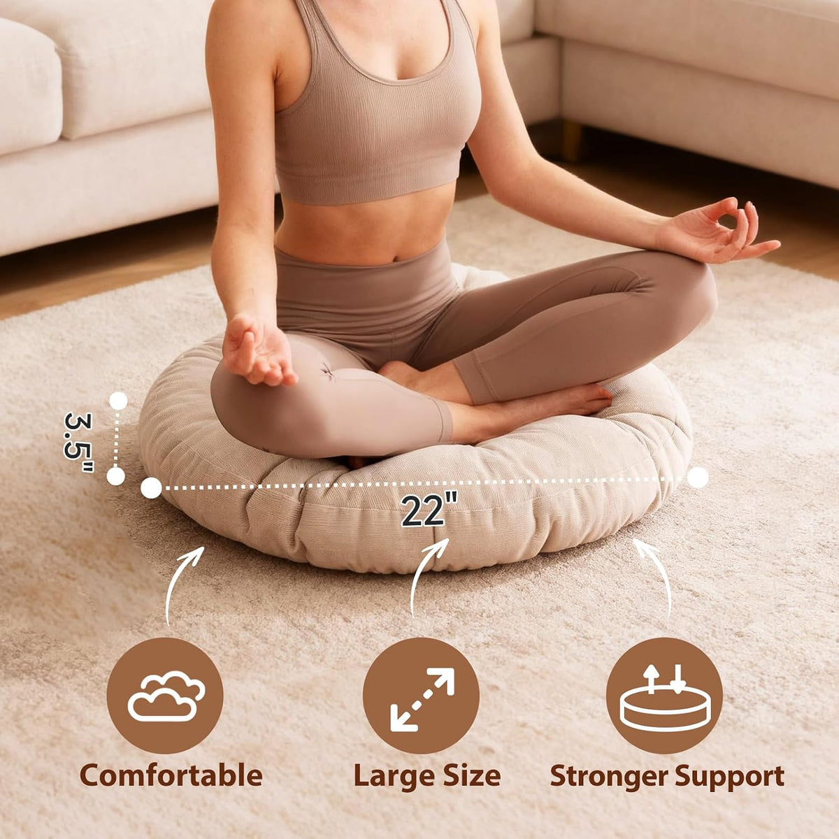 Tiita 22 Inch Floor Cushion - Round Outdoor Chair Cushion Pad with Corduroy