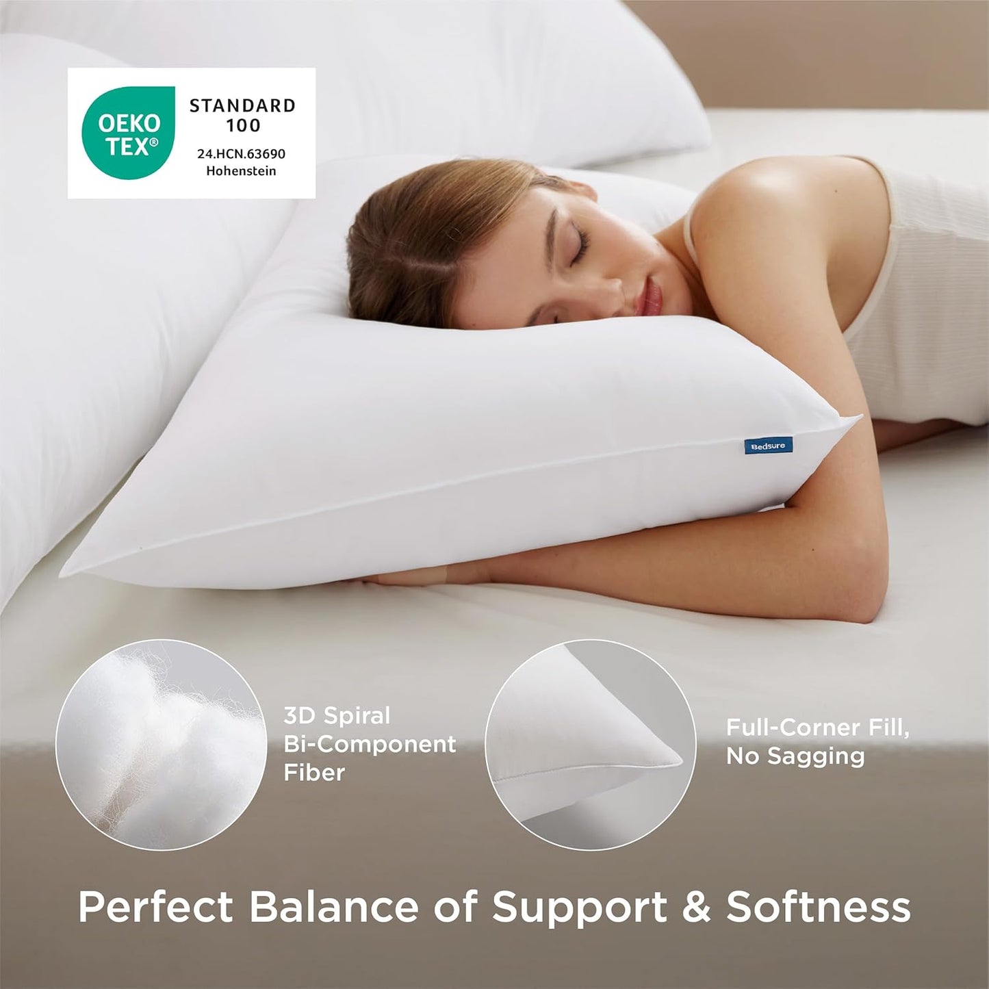Bedsure Pillows Queen Size Set of 2 - Hotel Collection Bed Pillows for Sleeping, with Down Alternative Filling, Soft Support for Back, Stomach or Side Sleepers, Queen/Full, 28"x19", White, 2 Pack