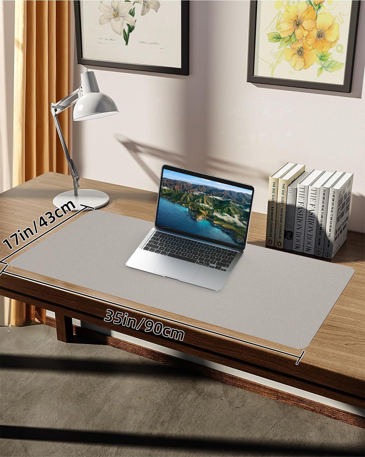 Leather Desk Pad Protector,Large Mouse pad,Office Desk mat,Laptop Mat for Desk, Non-Slip PU Leather Desk Blotter,Waterproof Desk Writing Pad for Office/Home(35"x17",Light Grey)