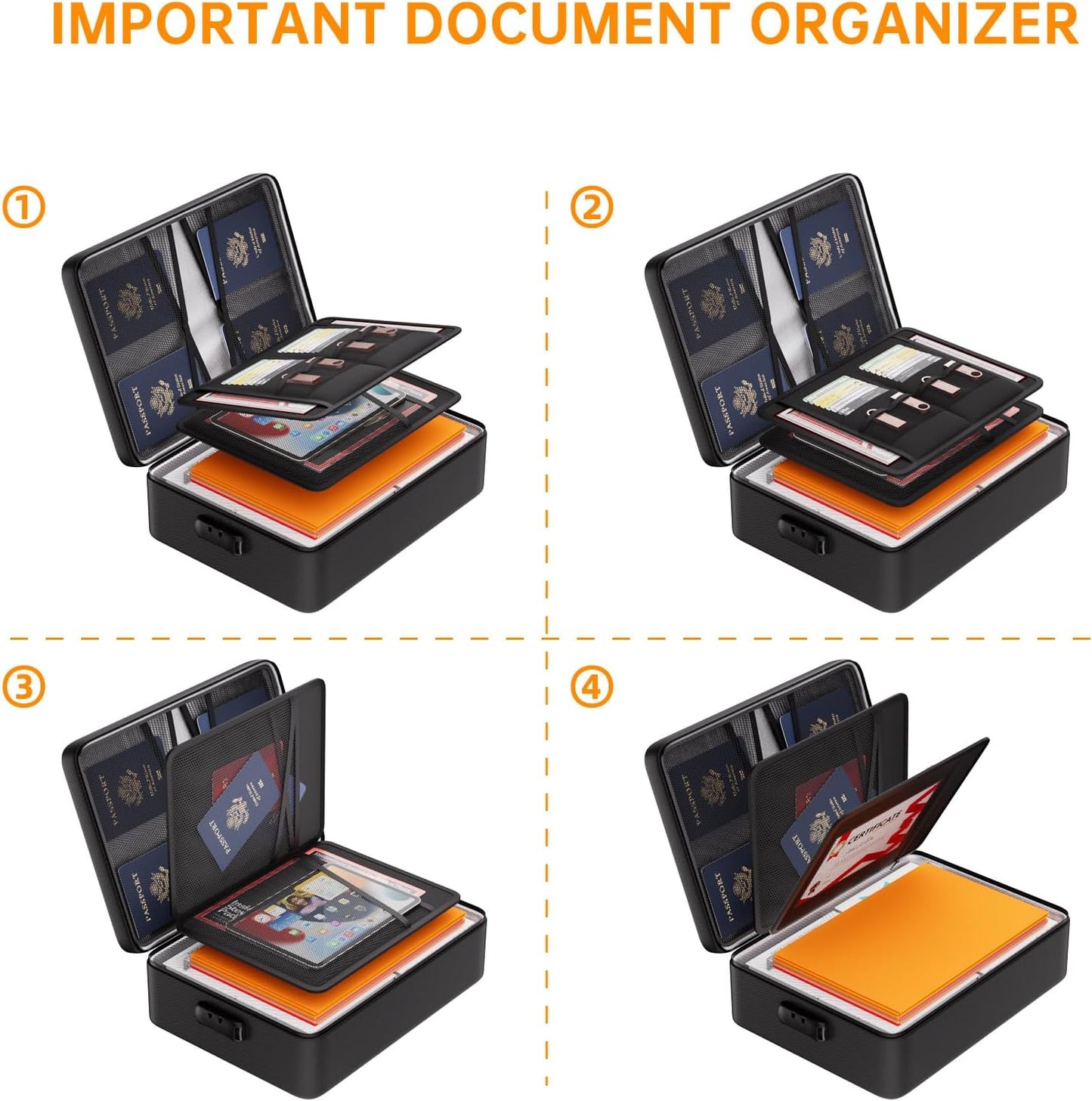 DocSafe 5200°F Document Organizer with Lock, Upgraded Heat Insulated Fireproof＆Water-Resistant Box 8 Layers File Organizer, Portable Home Travel Safe Storage for Important Documents and More