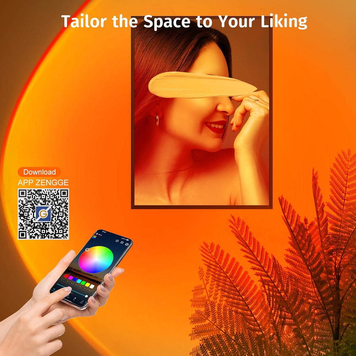 Neroupe Sunset Lamp Projector with APP & Button Control, 360 Degree Rotation Multiple Colors Changing LED Lamp Night Light, Sunset Light for Bedroom Decor/Party/Tiktok Live/Room Decor