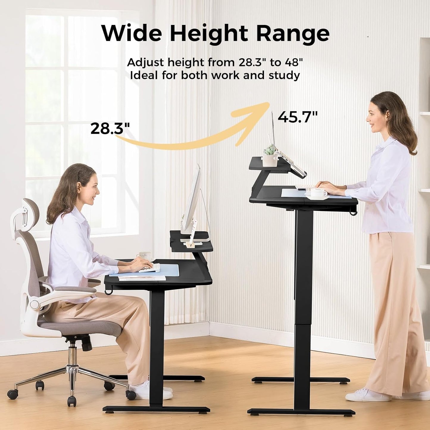 COMHOMA Electric Standing Desk with Drawers, 48 x 24'' Sit Stand up Desk with Monitor Stand, Laptop Stand, Height Adjustable Ergonomic Home Office Computer Desk with Memory Preset Controller (Black)