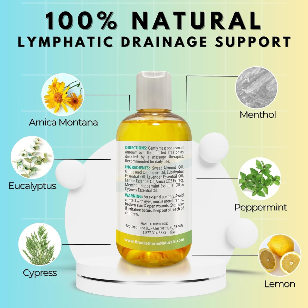 Lymphatic Drainage Massage Oil for Massage Therapy with Arnica & Menthol