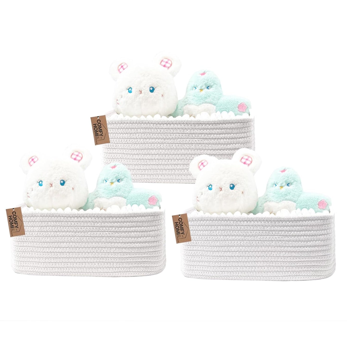 COMFY HOMI 11.5"x7.5"x4.7" Storage Baskets for Organizing | Cotton Rope Woven Basket | Toy Storage Bin Box | Basket for Shelves, Closet Organizer Bin, Decorative Closet Shelf, 3 Pack,