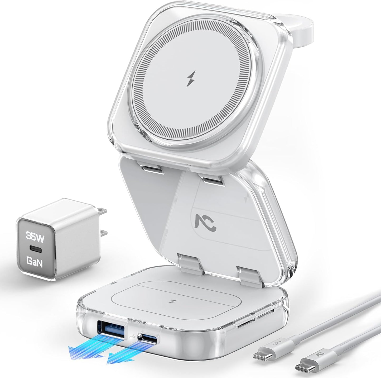 5-in-1 Wireless Charger for MagSafe, AC ISLAND Portable Travel Charging Station, 35W Max Qi2 Fast Foldable Magnetic Stand, Evolved for iPhone 17-12 Series, Apple Watch, AirPods (with 35W Adapter)