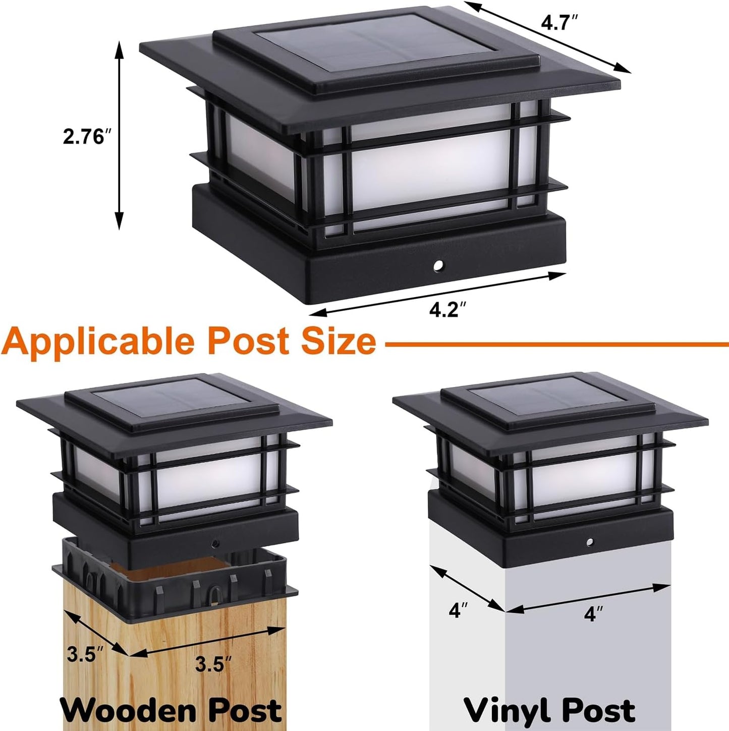 Dynaming 4x4 Solar Post Cap Lights Outdoor with 2 Color Modes, Upgrade Fence Post Solar Lights Black Shell for 4x4 Vinyl/Wooden Posts, Brightness LED Lighting Decor for Garden Deck Patio, 6 Pack