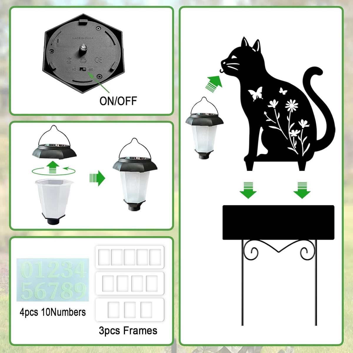 Solar Address Signs for Houses,Metal Cat House Number Outside Yard Stakes
