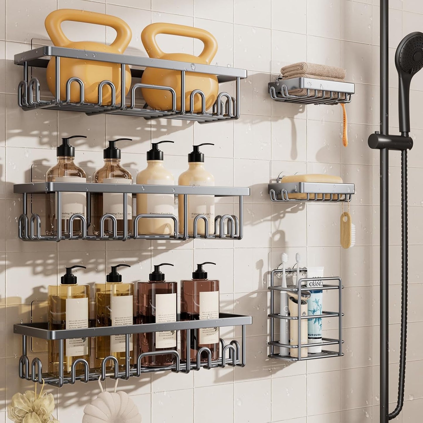 Veken Shower Caddy 3-Pack, Advanced Rustproof Design, No Drilling Adhesive Shelves, Rack with Soap Holder, Large Capacity Bathroom Organizers and Storage, Wall-Mounted Kitchen & Home Decor, White