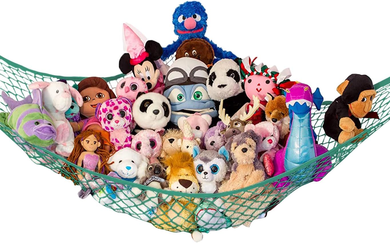 Stuffed Animal Hammock 2 Pack | Corner Stuffed Animal Storage & Plushie Net | Toy Hammock for Stuffed Animals | Holds 12lbs | Easy Hang, All Hardware Included | Black Bedroom Decor | by Lilly's Love