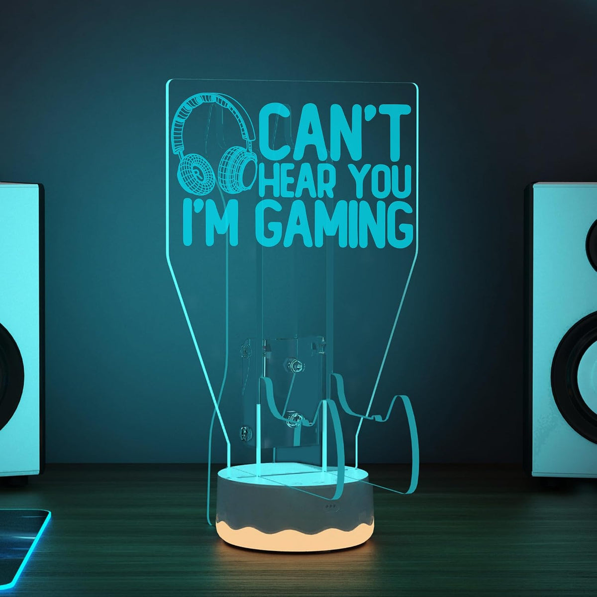 CoolGift Mart Light Up Headset and Controller Stand, 16 Colors 3D LED Lights Gamepad Headphone Holder with Remote Control, Game Controller Hanger for All Universal Gaming PC Accessories