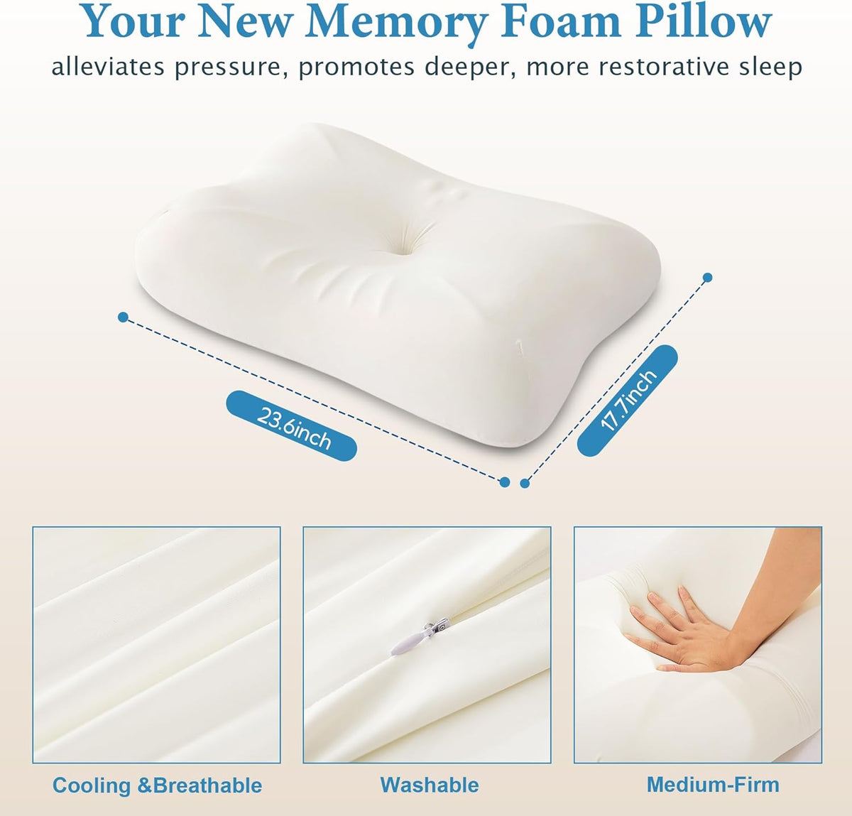 Cervical Neck Pillow for Deep Sleep – Medium Firm Cooling Memory Foam Pillow, Dual Height Ergonomic Contour for Gentle Neck & Shoulder Support, Side Back Stomach Sleepers