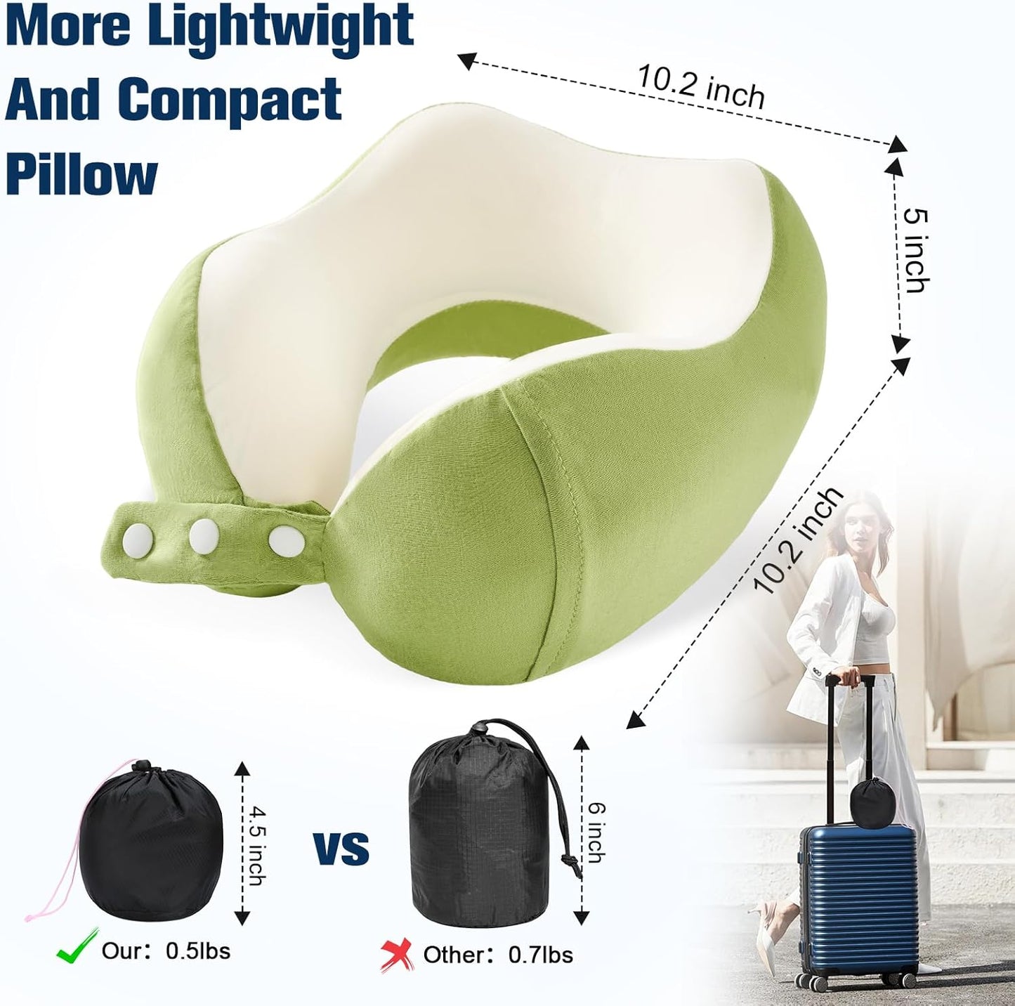 Cirorld Neck Pillow for Traveling, Travel Pillows for Airplanes,100% Pure Memory Foam Travel Neck Pillow, Adjustable Flight Pillow, Portable Plane Accessories with Eye Mask, Earplugs, Carry Bag