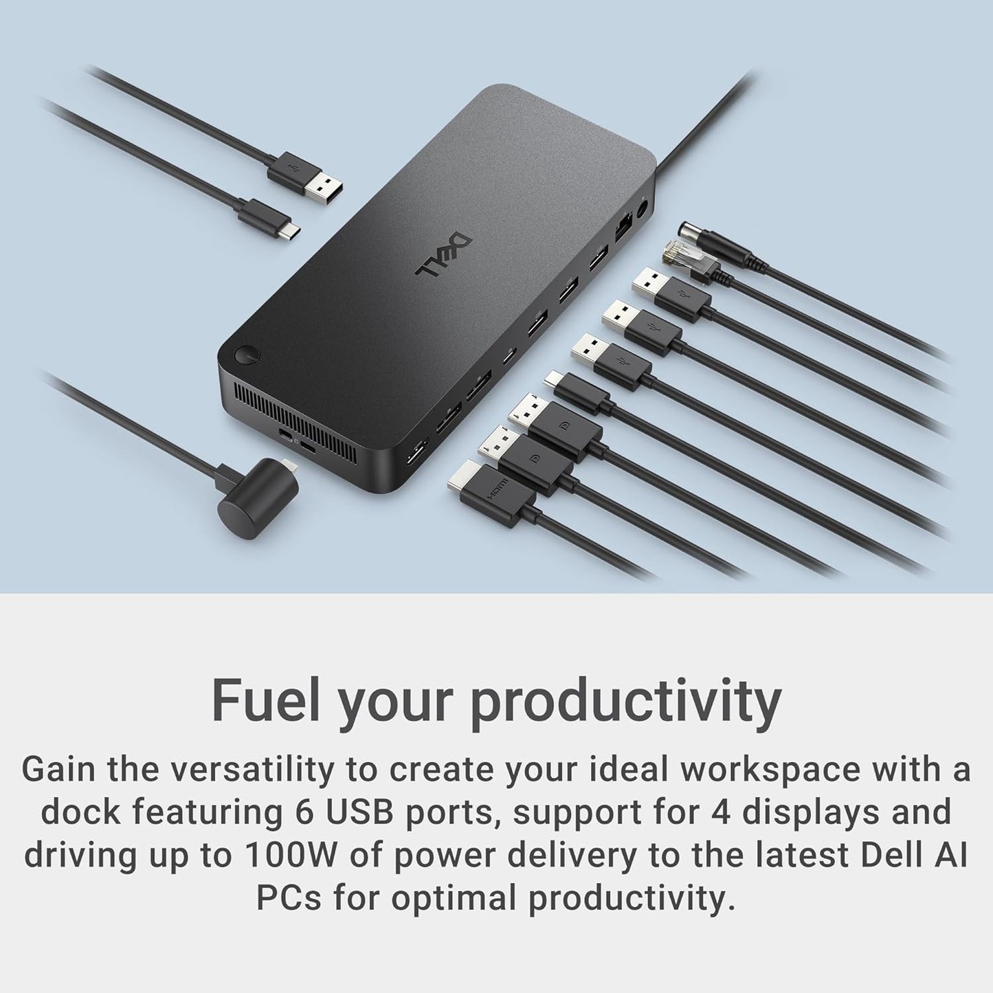Dell Pro Dock WD25 - USB Type-C with DP Alt Mode Connector, DisplayPort/HDMI/USB 3.2 Gen2 Connectivity, Up to 100-Watt Power delivery - Black