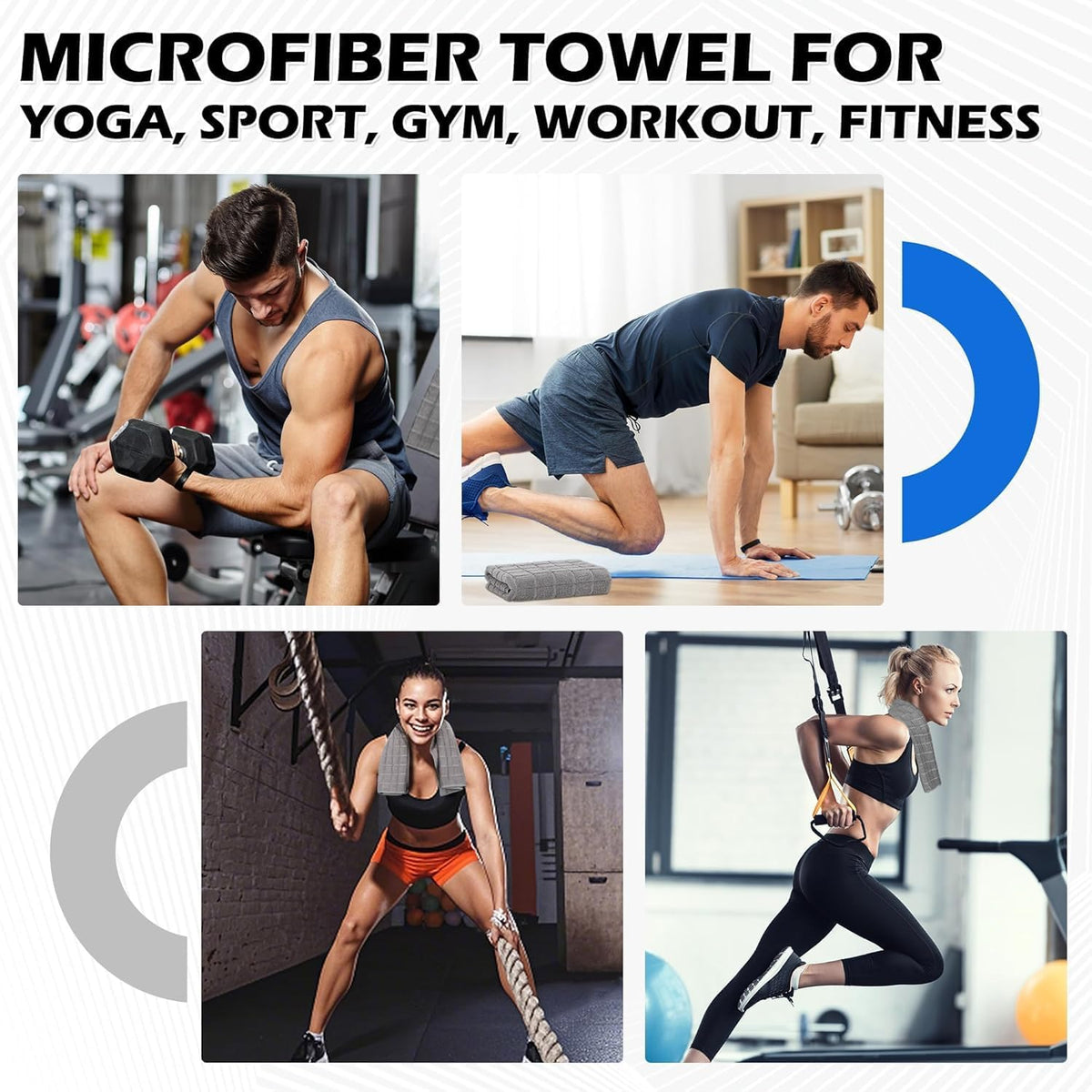 HOMERHYMRE Microfiber Workout Towels, 10 Pack Grey Gym Sweat Sports Towel for Yoga, Tennis, Running, Exercise, Working Out, Camping, Quick Dry, Highly Absorbent, for Women & Men, 16 x 27 Inch