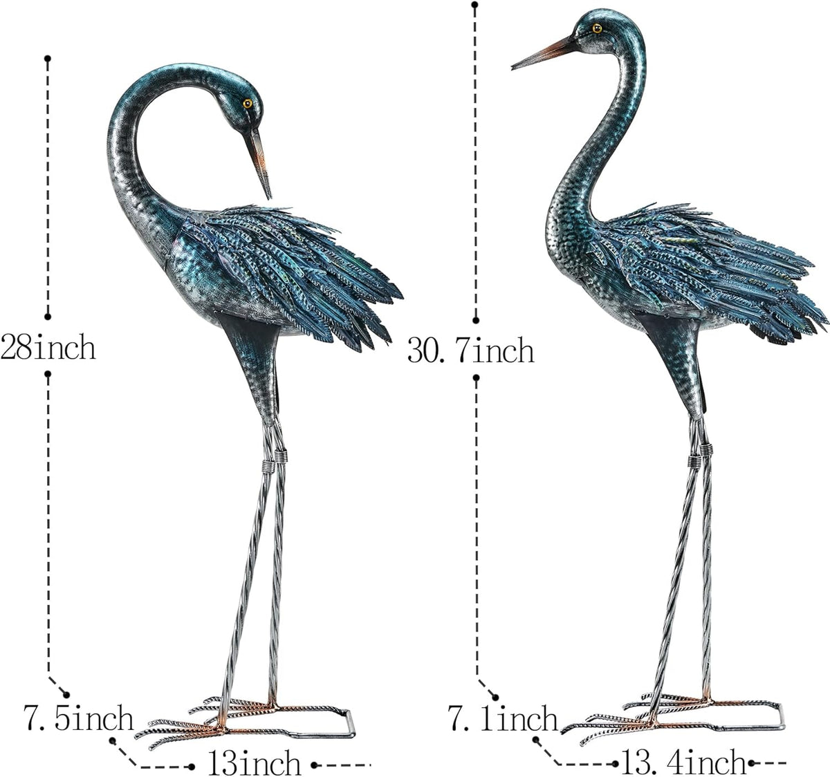 Kircust Metal Blue Heron Standing Crane Statues Outdoor Garden Decor