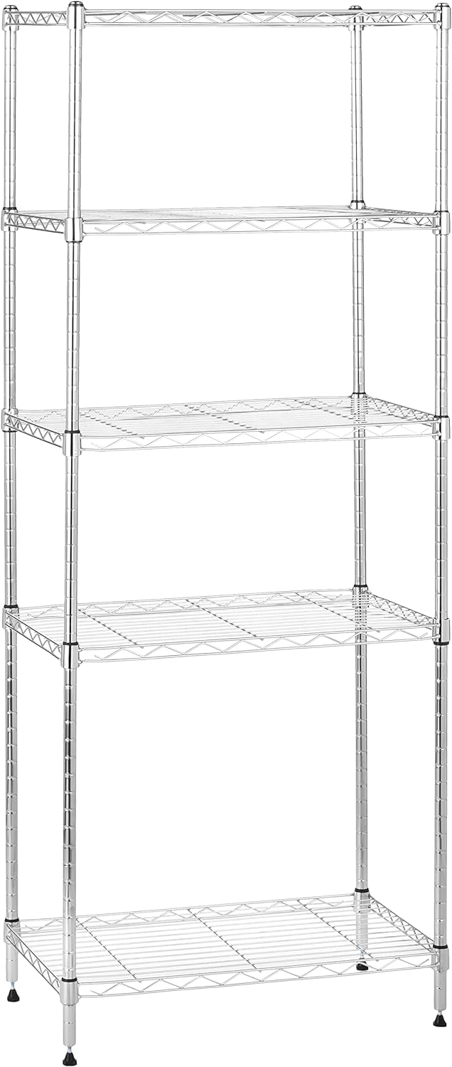 Amazon Basics 5-Shelf Adjustable Storage Shelving Unit for Garage, Steel Wire Rack, 200 Pound Loading Capacity per Shelf, 23.2" x 13.4" x 60", Chrome Finish