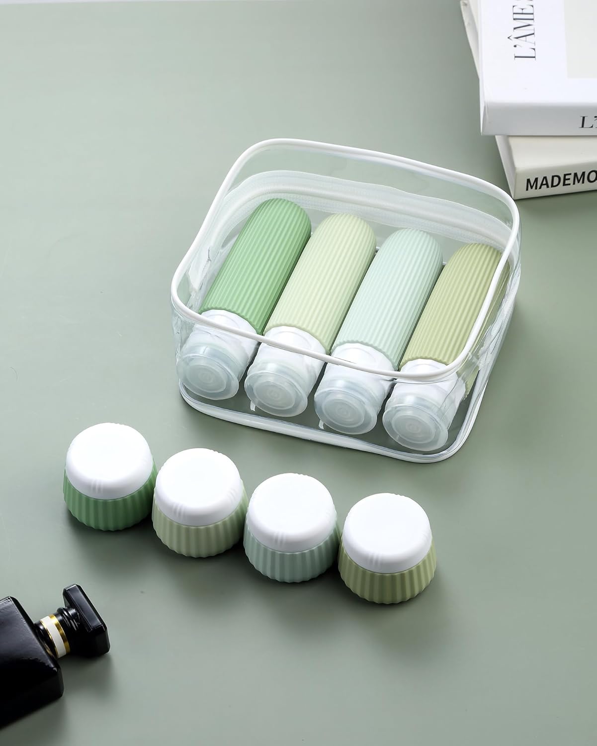 Mrsdry Travel Bottles 8 Pack, TSA Approved 3 oz Travel Containers with Clear Bag, Leak Proof Silicone Squeezable Essentials Jars
