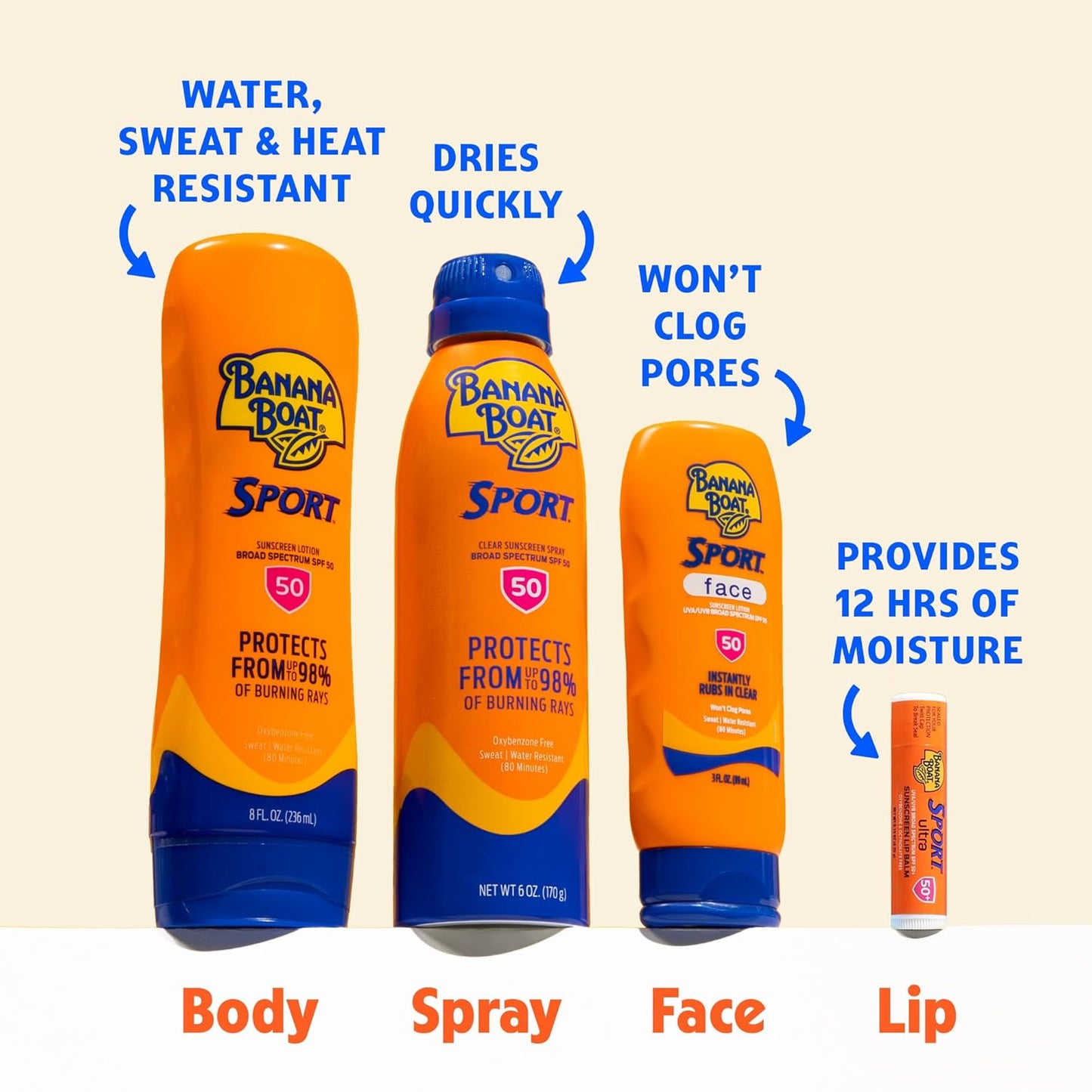 Banana Boat Sport Ultra SPF 50 Sunscreen Spray | Banana Boat Sunscreen Spray SPF 50, Water Resistant, Oxybenzone Free, Sunblock, 6oz each Twin Pack