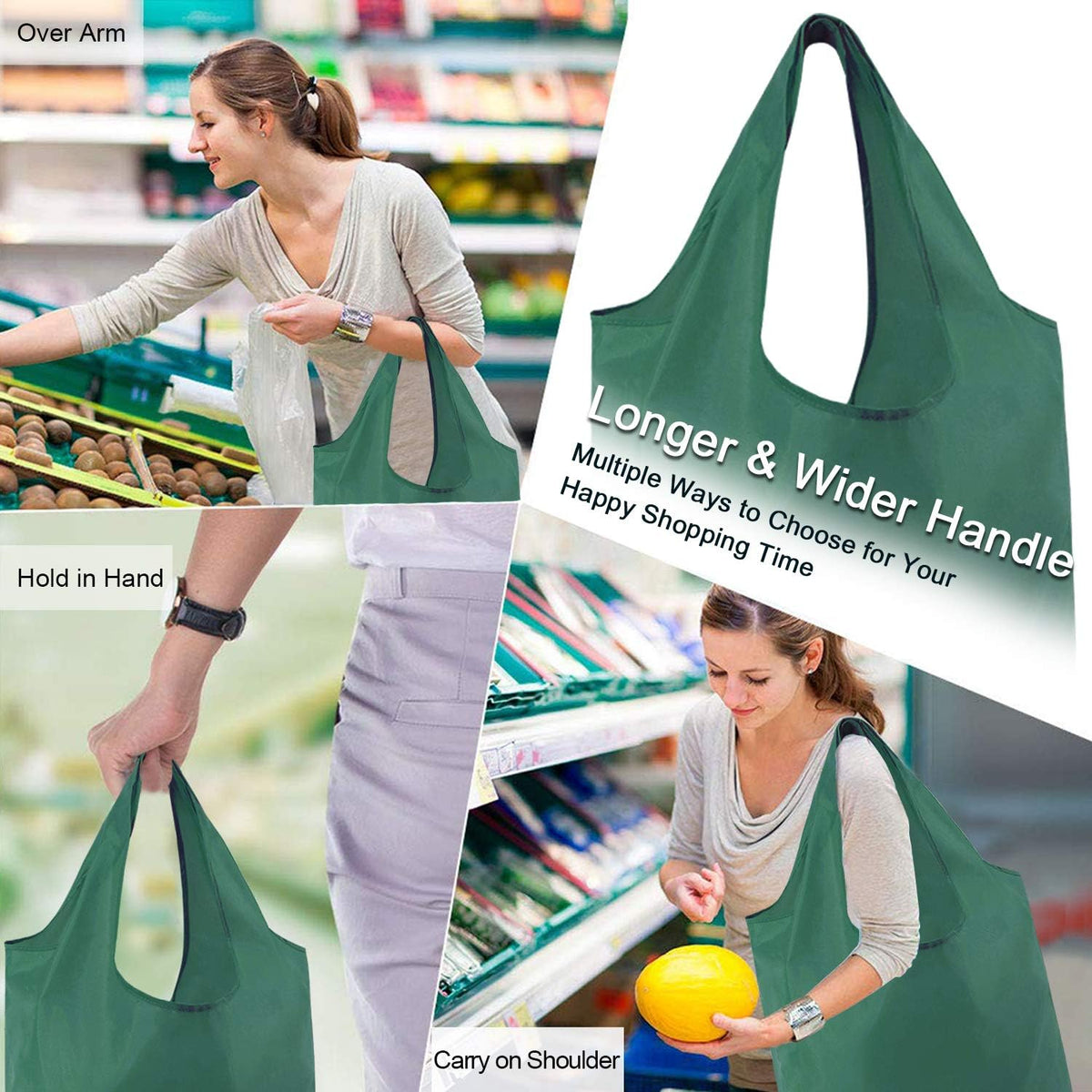 BeeGreen Reusable Bags for Shopping Machine Washable 12 Pack Xlarge Grocery bags Reusable Heavy Duty Folding with Elastic Band Colorful Tote Gift Bags Lightweight Durable Polyester