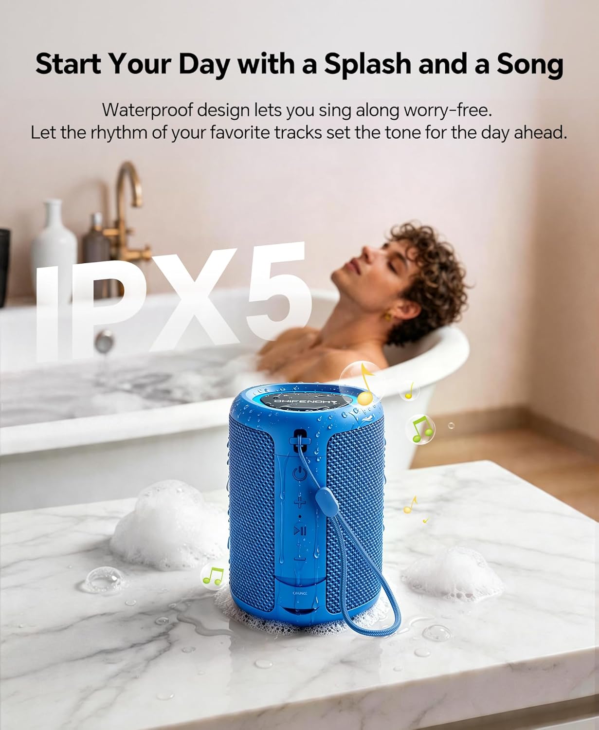 Portable Bluetooth Speaker Beach Essentials: Powerful Crystal Clear Sound/Dynamic Light/IPX5 Waterproof/All Day Playtime/Wireless BT 5.3/TWS Paring, Dad Gifts, Outdoor|Travel|Camping|Pool Accessories