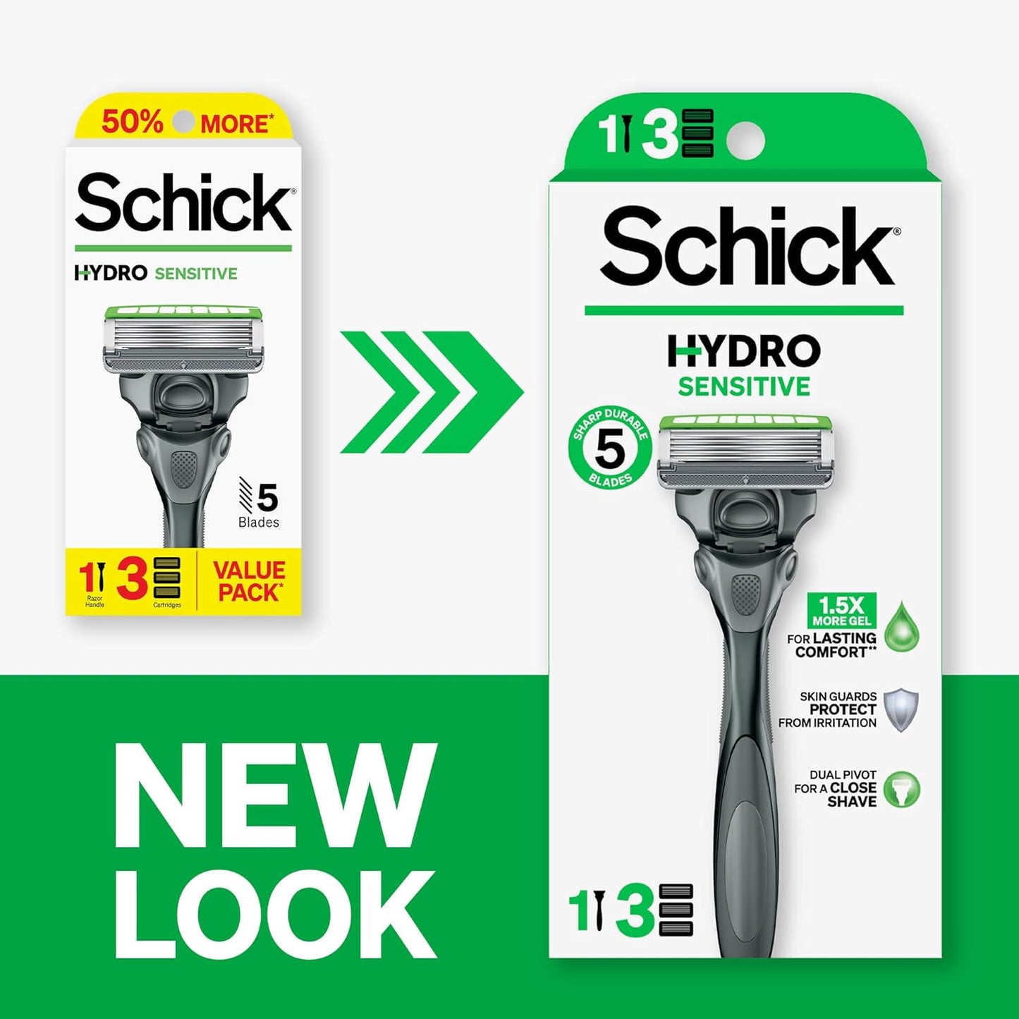 Schick Hydro Sensitive Razors for Men, 1 Razor Handle with 3 Razor Blades Refills
