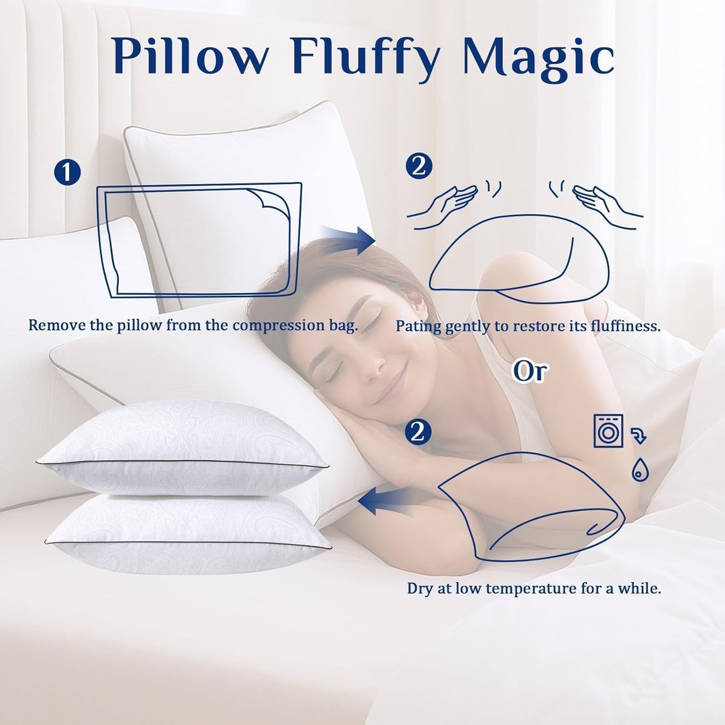 JOLLYVOGUE Pillows Queen Size Set of 4 for Sleeping, Soft and Supportive Bed Pillow with Down Alternative Filling for Side and Back Sleepers, Hotel Collection