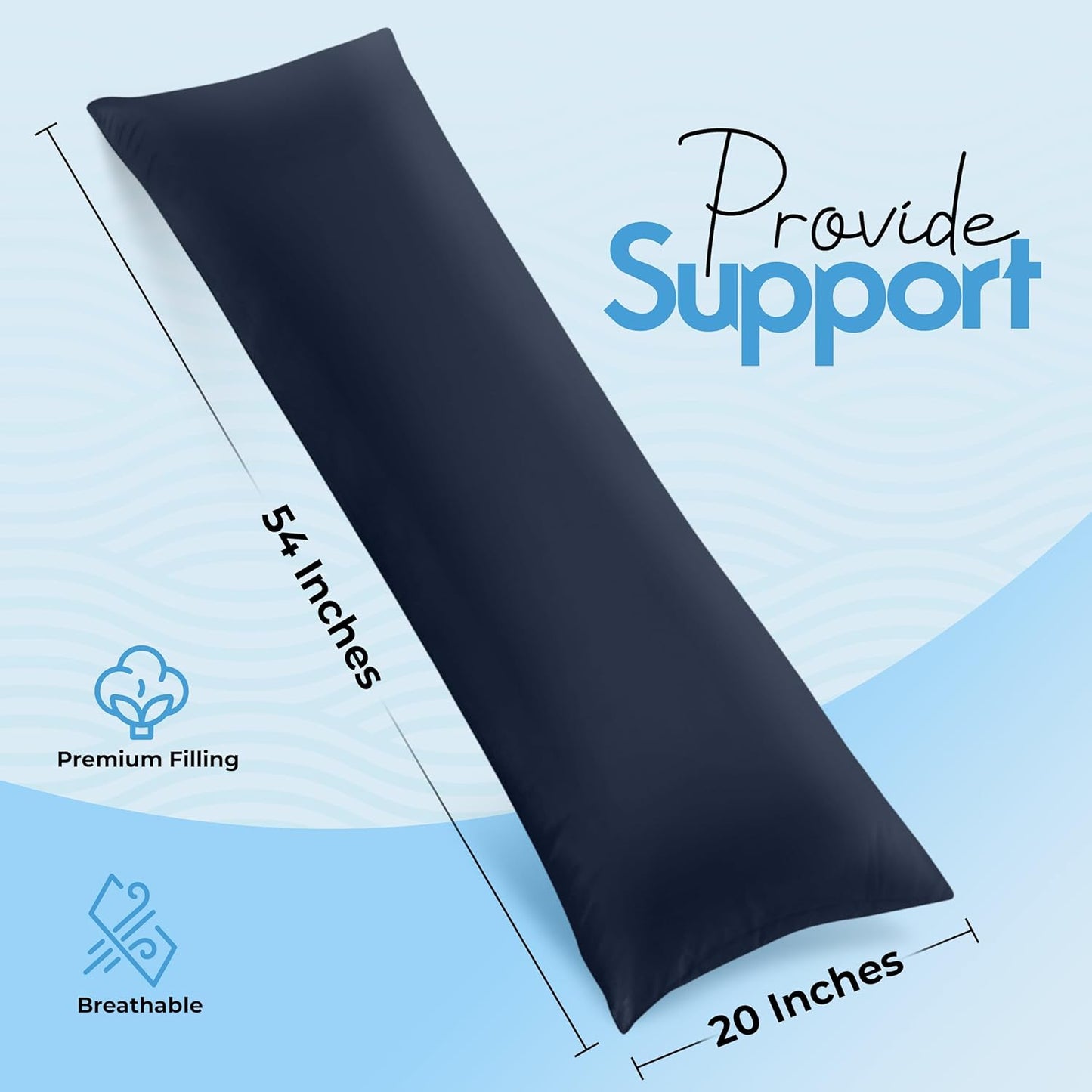 Utopia Bedding Full Body Pillow for Adults (Navy, 20 x 54 Inch), Long Pillow Insert for Sleeping, Ideal for Side Sleepers