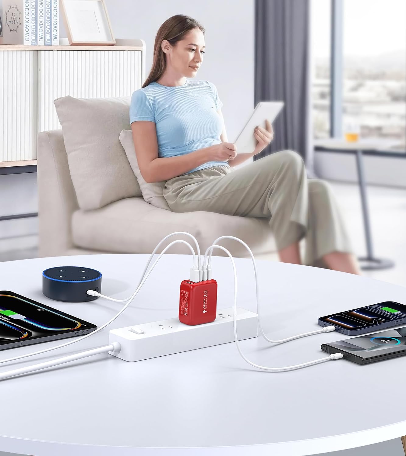 50W USB C Wall Charger, 2Pack 5-Port C Charger Fast Charging Block PD Power Adapter +QC Multiport Type C Box Brick Cube USB A Wall Plug for iPhone 14/15/16/17 Pro Max, iPad,Samsung Galaxy(Red)