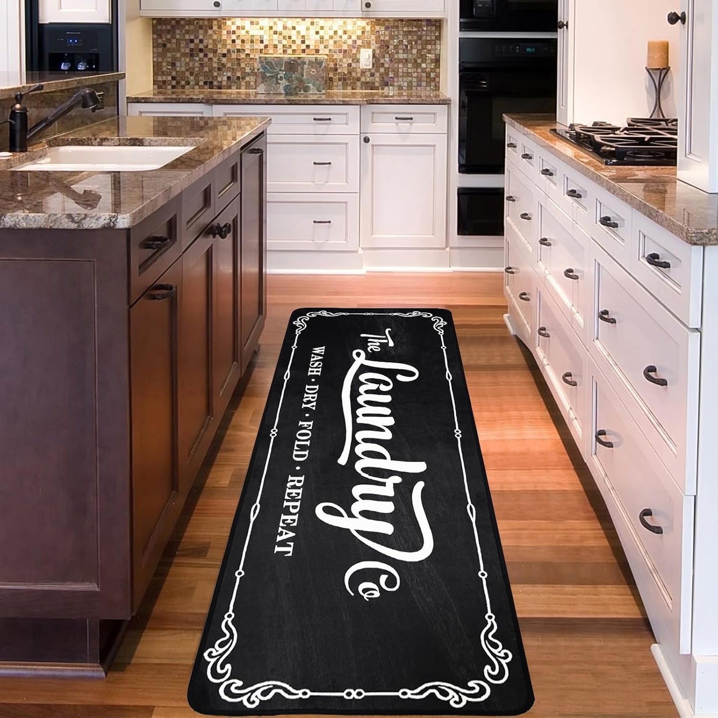 Laundry Room Rug Runner 20"X49" TPR Non Slip Farmhouse Laundry Rugs for Laundry Room Decor Washable Runner Rugs for Kitchen Floor Mudroom and Bathroom-Black