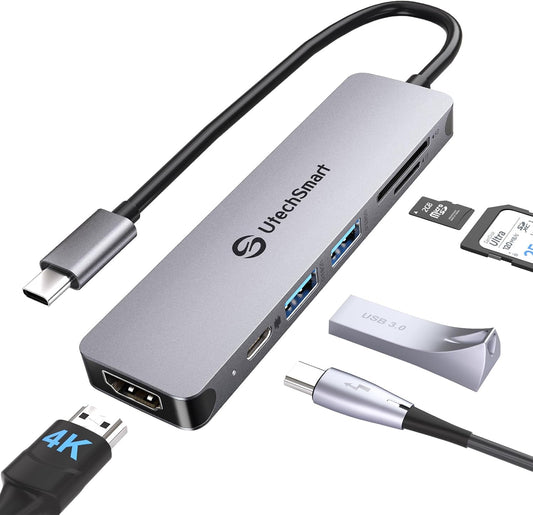 UtechSmart 6-in-1 USB-C Hub, 4K@60Hz HDMI Adapter