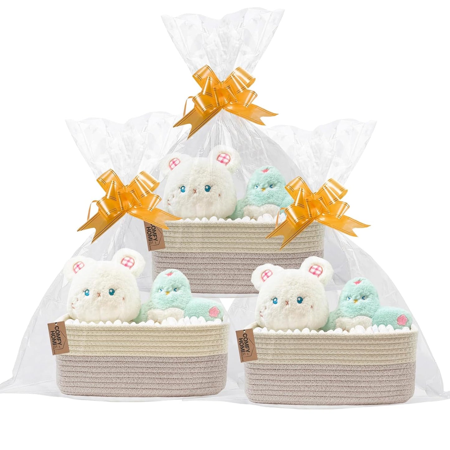 COMFY HOMI 11.5"x7.5"x4.7" Storage Baskets for Organizing | Cotton Rope Woven Basket | Toy Storage Bin Box | Basket for Shelves, Closet Organizer Bin, Decorative Closet Shelf, 3 Pack,