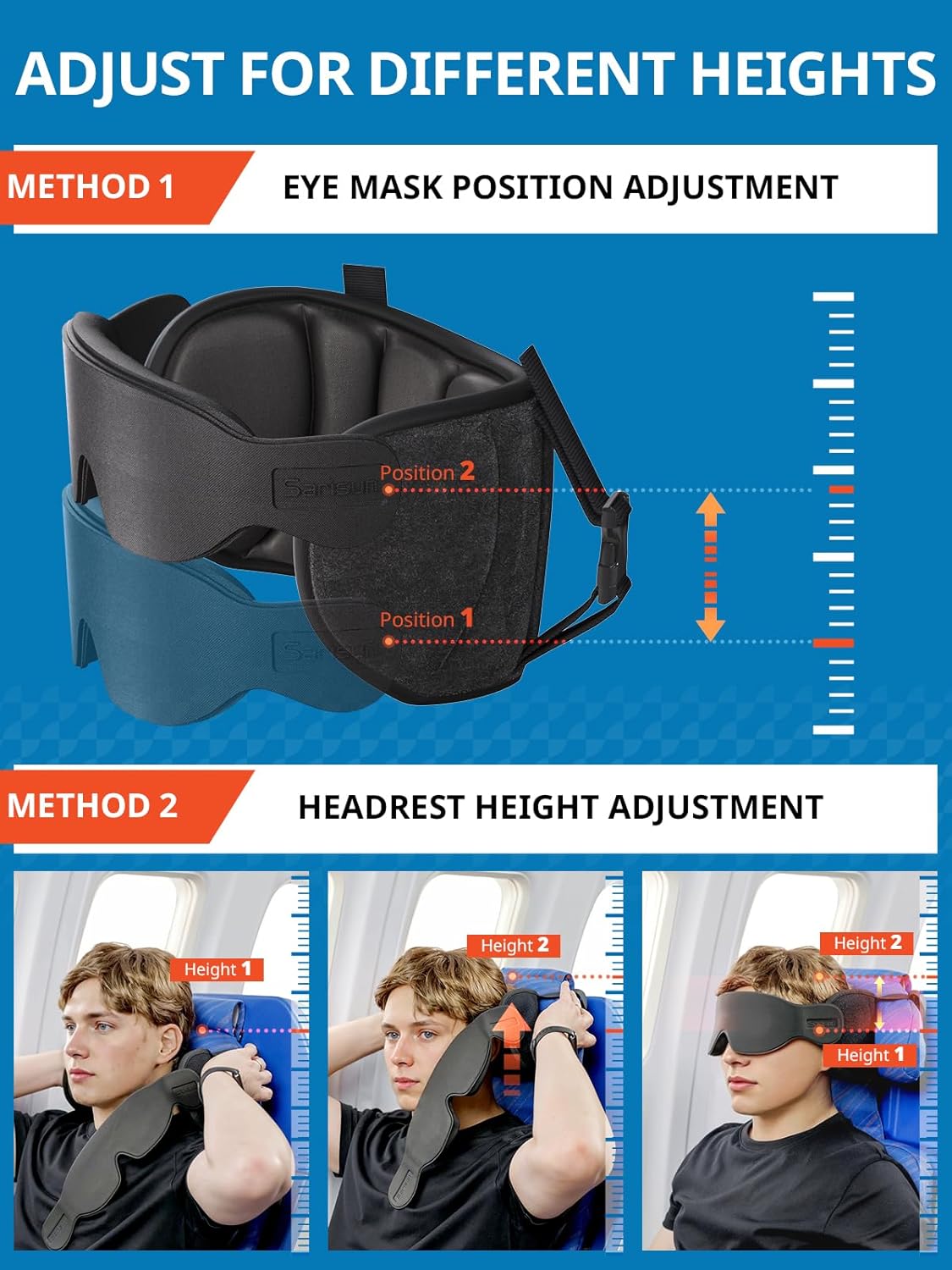 SARISUN Travel Pillow for Airplanes, Airplane Pillow for Long Flight, Neck Pillow with Eye Mask for Sleeping, Portable Travel Pillow for Car Road Trip Headrest, Stop Bobblehead, Grey