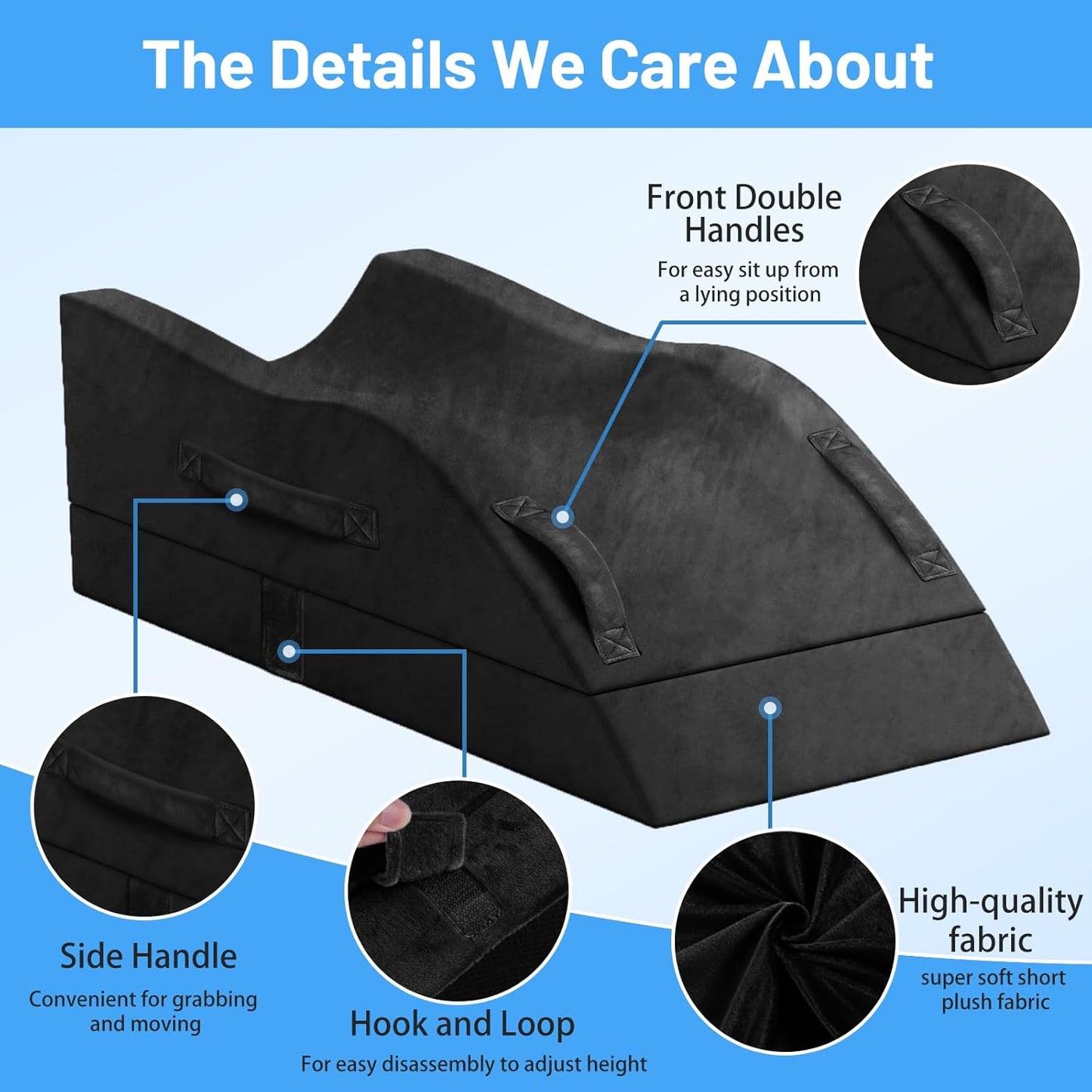 TranquilRelax Leg Elevation Pillows, Wedge Pillow for After Surgery Or Rest, Memory Foam Leg Support Adjustable, Back Knee Hip Ankles Pain Relief, Knee Pillow for Sleeping Blood Circulation Black