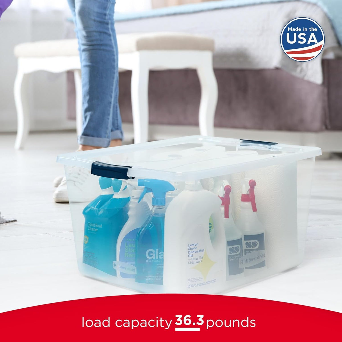 Rubbermaid Cleverstore 71 Qt Clear Storage Bins with Lids, 4-Pack, Stackable, BPA-Free, Made in USA