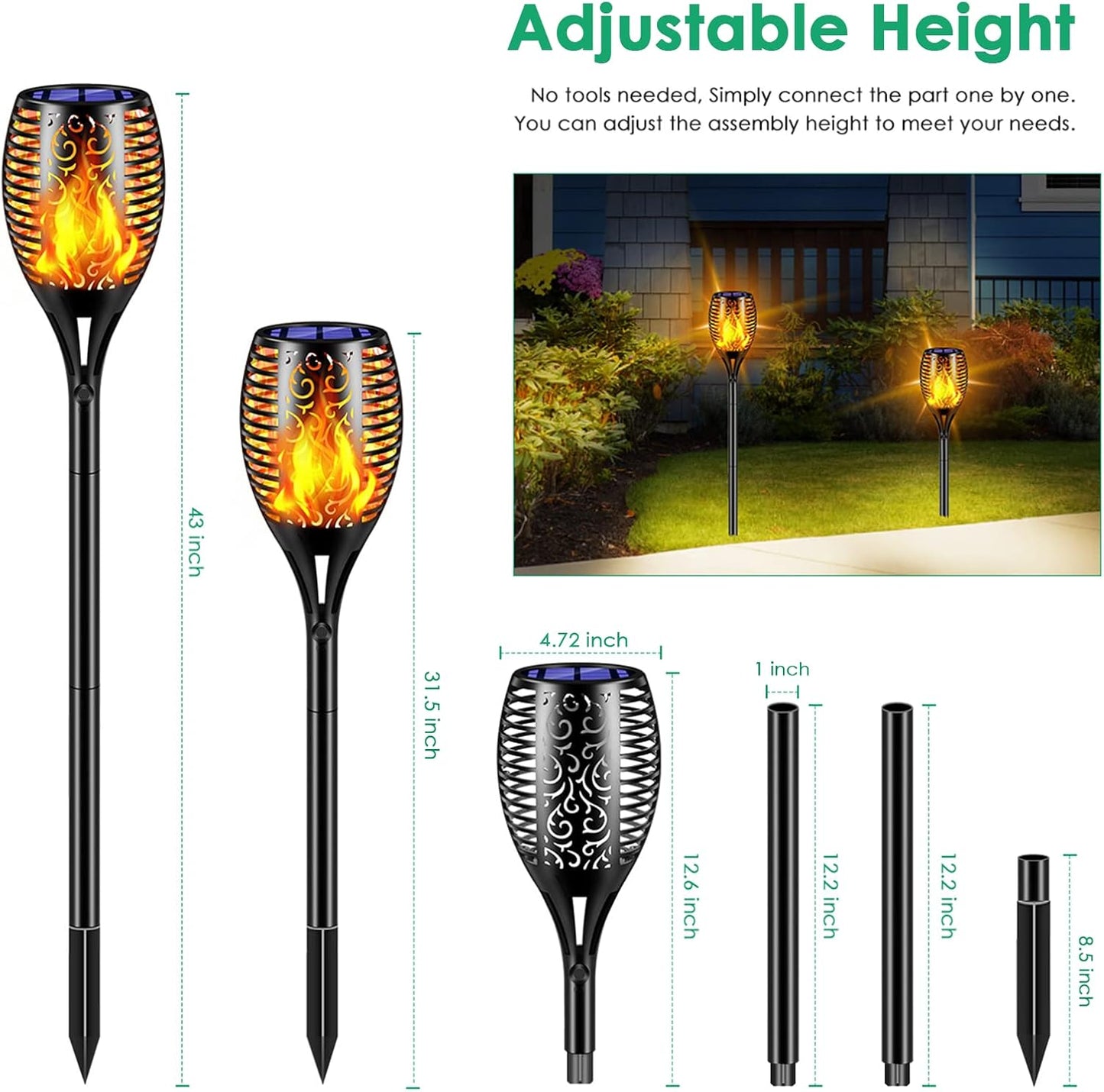 TomCare Solar Lights Outdoor 99 LED Higher & Larger Flickering Flame Solar Torch Lights 43" Waterproof Outdoor Lighting Solar Powered Pathway Walkway Lights for Outside Garden Patio Yard, 4Pack