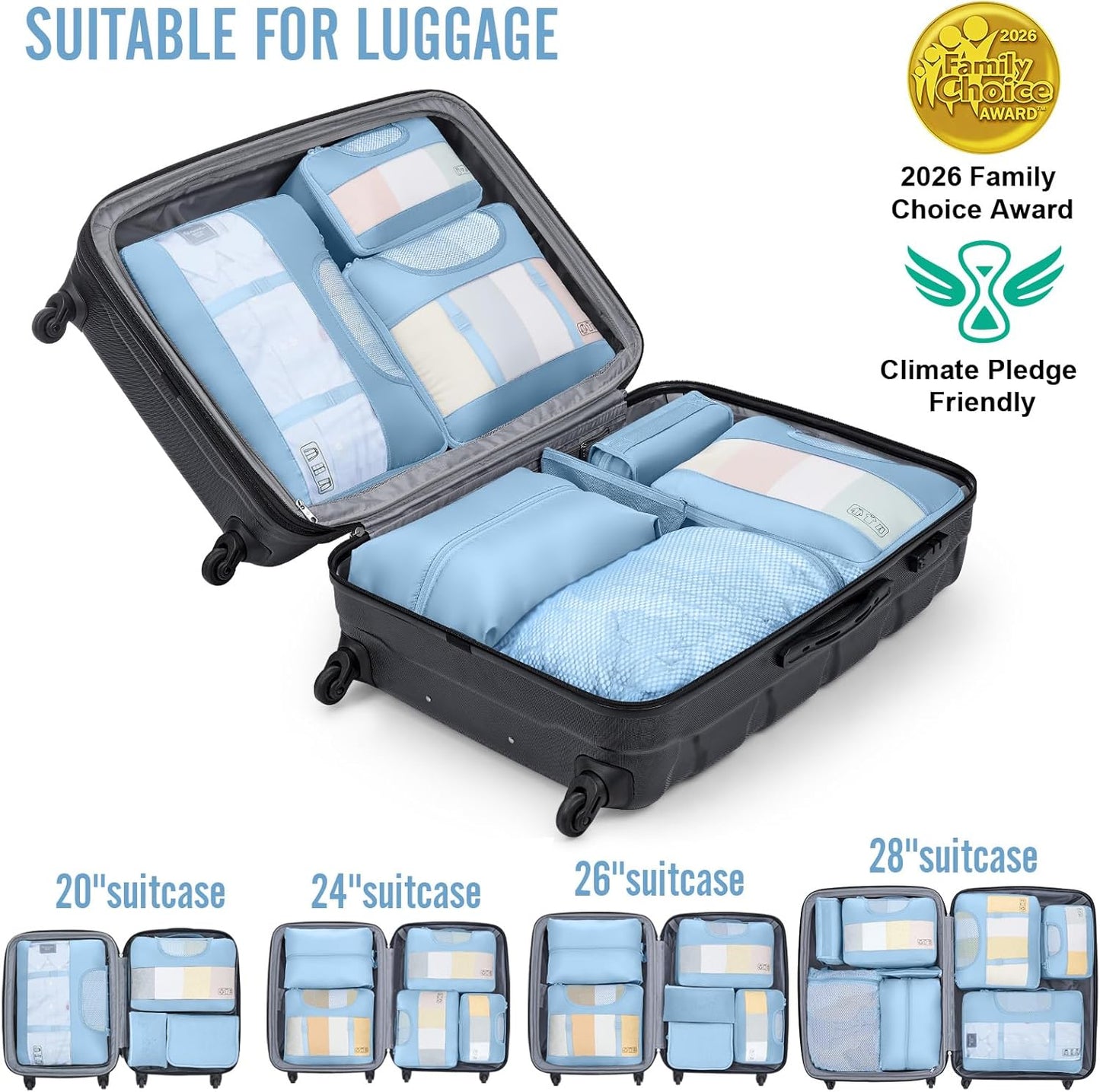 Veken 10 Set Packing Cubes for Travel Essentials, Suitcase Organizer Bags in 4 Sizes, Carry-On Luggage Accessories with Laundry Bag, Airplane Must Have, Gifts for Women Men