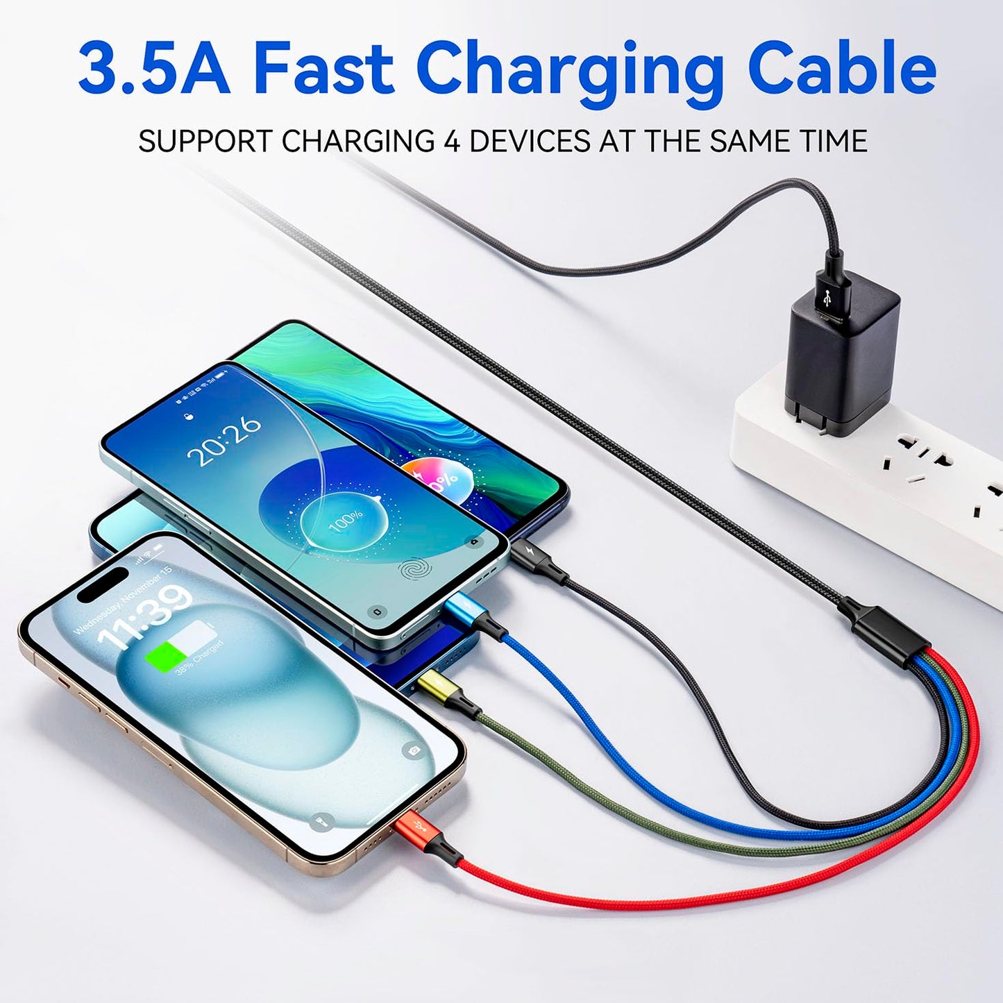 Multi Charging Cable, [2Pack 6Ft] 4 in 1 Braided Multi Fast Charging Cord, Multiple Charger USB Cable Adapter IP/Type C/Micro Port for Cell Phones,iPhone Series, Tablets, Samsung Galaxy, PS & More