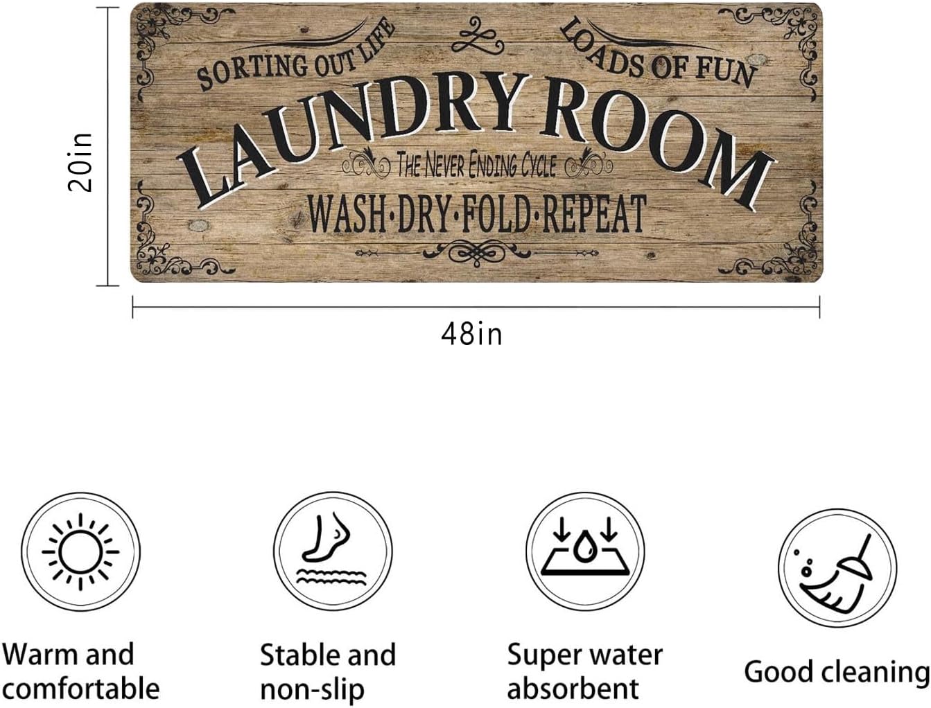 Non Slip Laundry Room Rug - Farmhouse Kitchen Floor Mat -Laundry Room Rug- Runner Decor -Washable Floor Carpet for Washroom Mudroom Kitchen Bathroom Hallway-20 x48