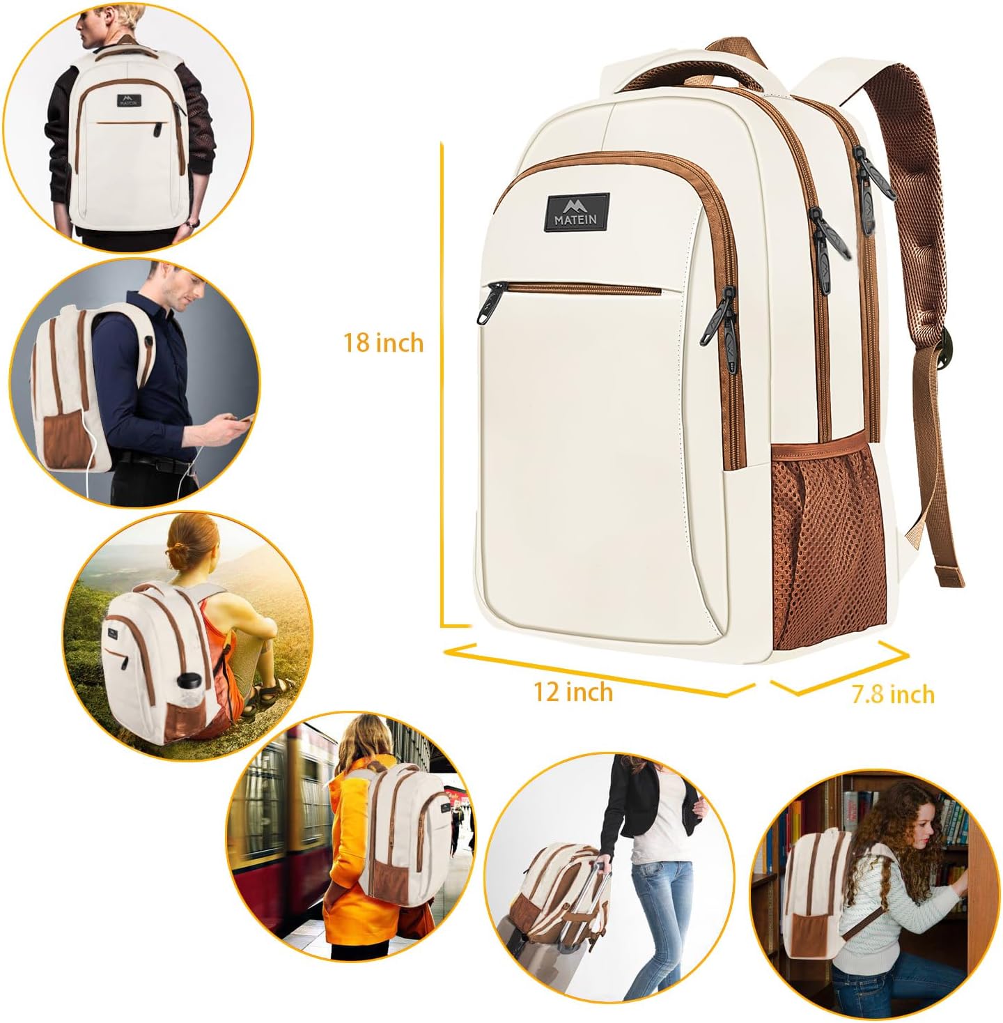 MATEIN 15.6inch Travel Laptop Backpack, Cute Anti Theft Slim Sturdy Laptops Backpack for Teacher, Water Resistant College Computer Bag Gift for Men & Women Nurse