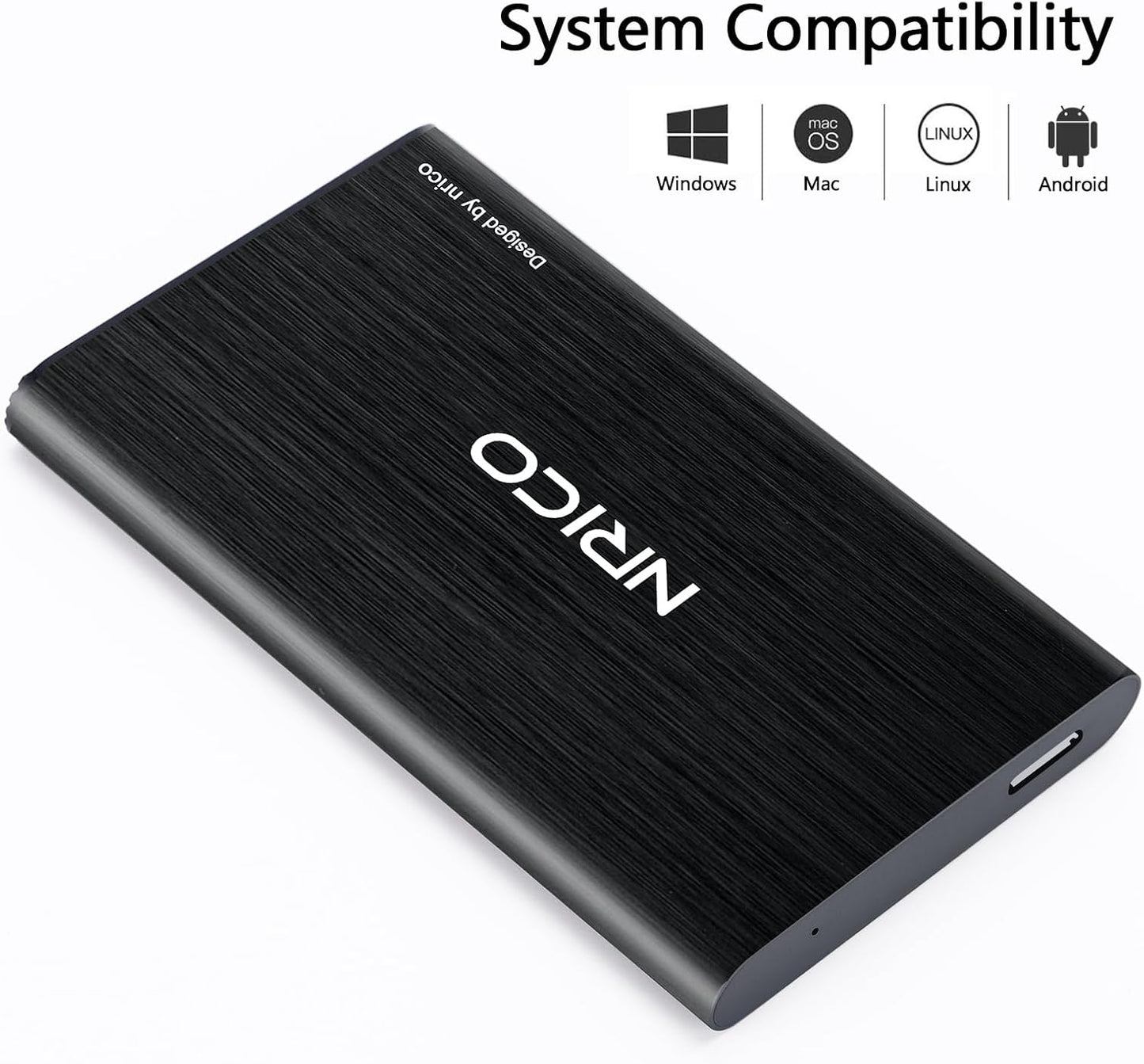 NRICO Ultra Slim 500GB Portable External Hard Drive USB3.0 HDD Storage Compatible for PC, Desktop, Laptop,Mac,PS4, Xbox one (Black, 500, GB)