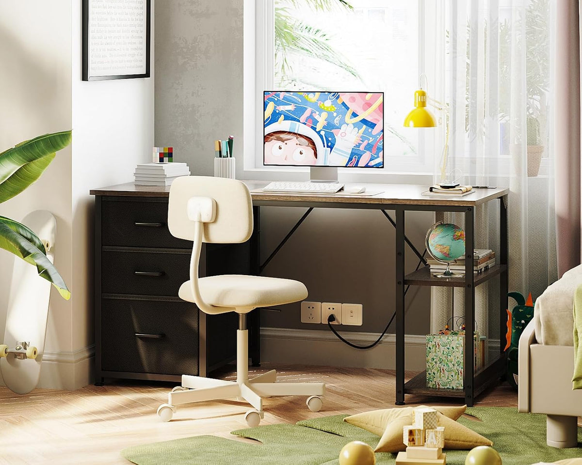 AODK 51 Inch Computer Desk with Drawers & USB Power Outlets - Reversible Home Office Desk with Storage Shelves, Work from Home, Modern Work/Writing/Study Table for Bedroom, Grey Oak