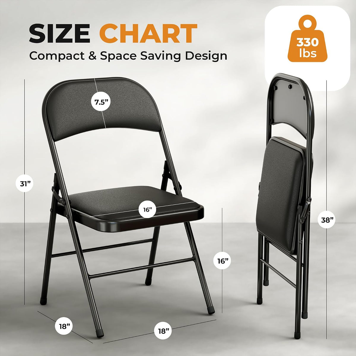 Our Modern Space 4 Pack Leather Chair | Foldable & Stackable | 350 lbs Capacity Steel Frame Seats for Indoor or Outdoor | Commercial Use Events Wedding Party Events Bulk Picnic Kitchen Dining - Black