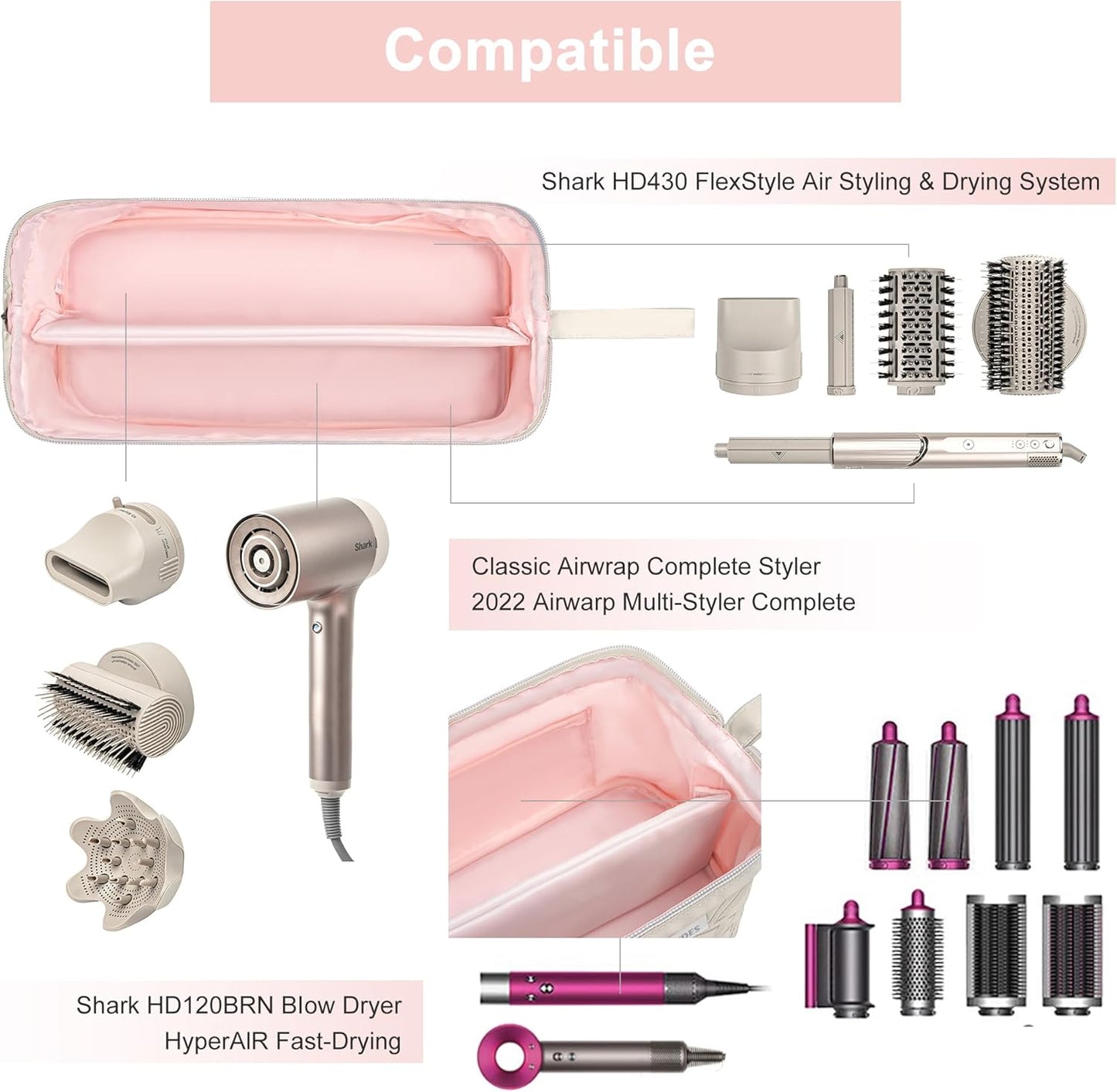 Leudes Hair Tools Travel Bag for Shark Flexstyle Carrying Case Portable Shark Hair Air Wrap Dryer Case Waterproof Dustproof Flat Curling Iron Travel Organizer (Beige)
